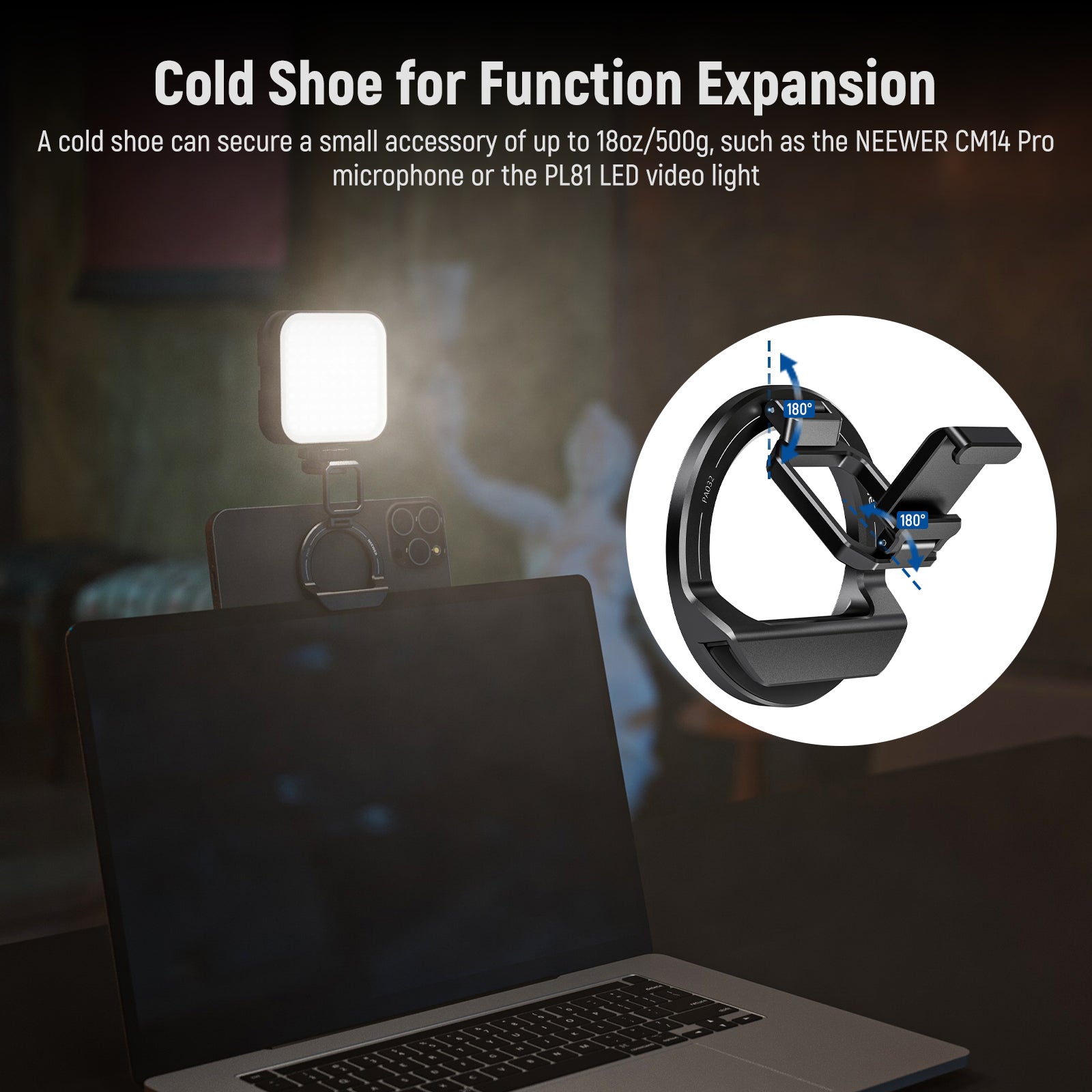 NEEWER PA032 Foldable Continuity Camera Mount for iPhone - Adjustable Phone Tripod Stand with 360° Rotation, Perfect for Live Streaming, YouTube Videos & Video Conferencing