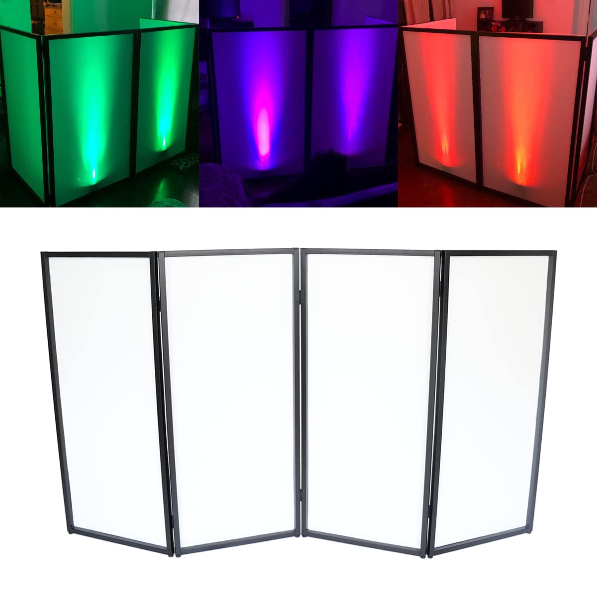 Portable DJ Booth Facade - White & Black Foldable DJ Screen with Carry Bag | Video Light Projector Display Panel for Events, Weddings & Nightclubs | Easy Setup & Transport