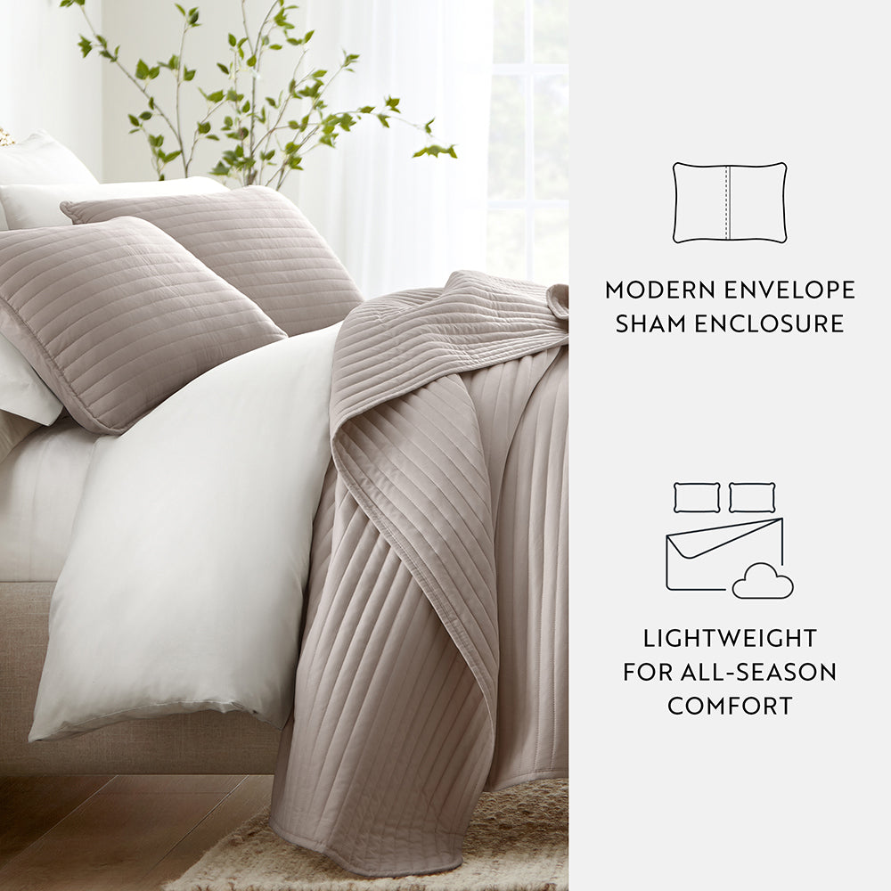 3 Piece Stripe Stitch Quilted Coverlet Set - Soft Bedding Set for Queen/King Size Beds - Perfect for Guest Rooms, Master Bedrooms & Cozy Home Decor