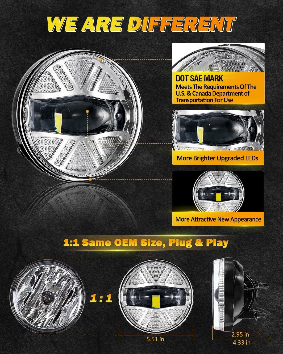 2-Pack 48W LED Fog Lights DOT Approved for 2007-2013 GMC Sierra 1500 / 2007-2014 Sierra 2500HD 3500HD - Chrome - High Visibility Driving Lights for Off-Road, Foggy & Night Driving Conditions