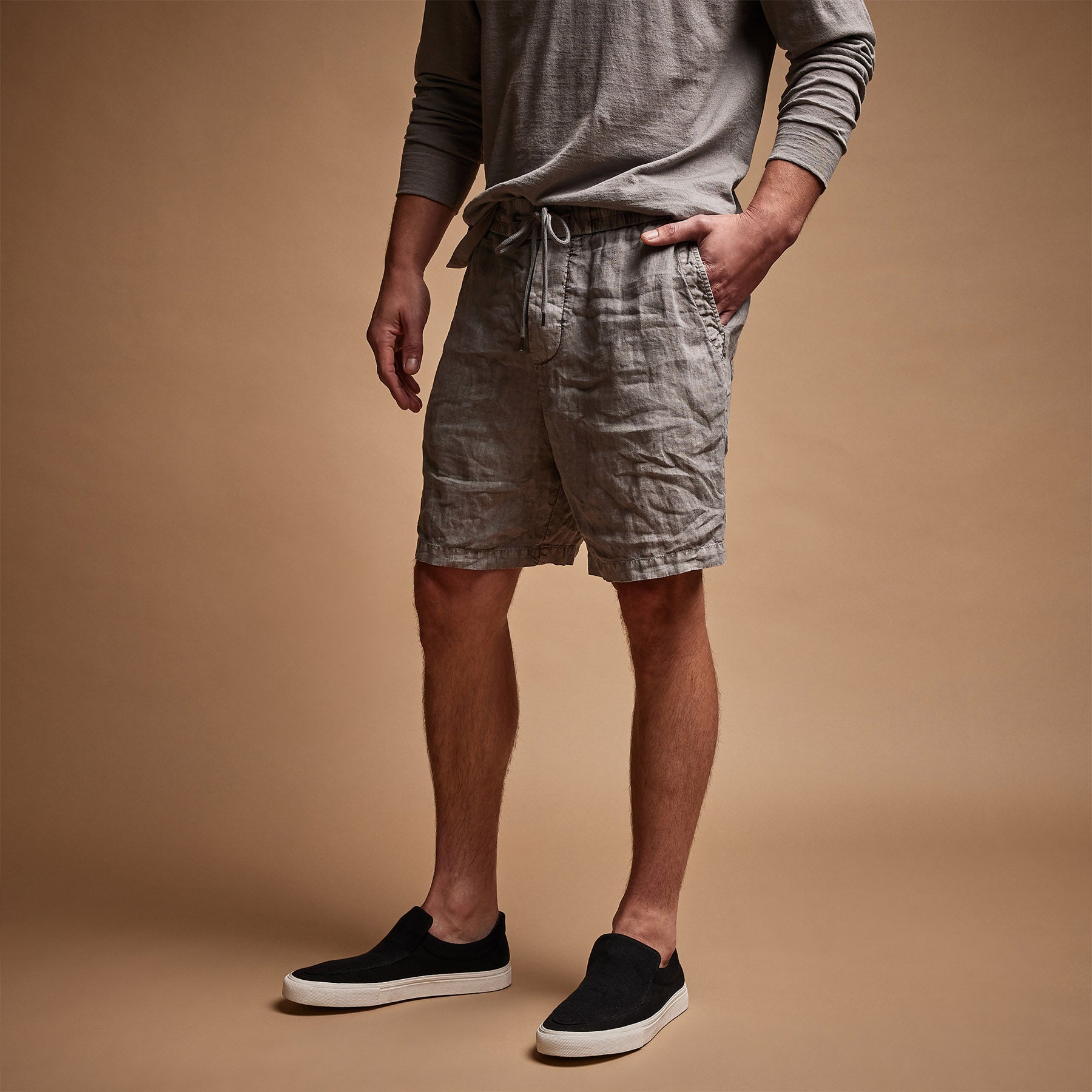 Relaxed Fit Linen Shorts for Men - Silver Grey Pigment | Comfortable Summer Casual Wear for Beach & Outdoor Activities