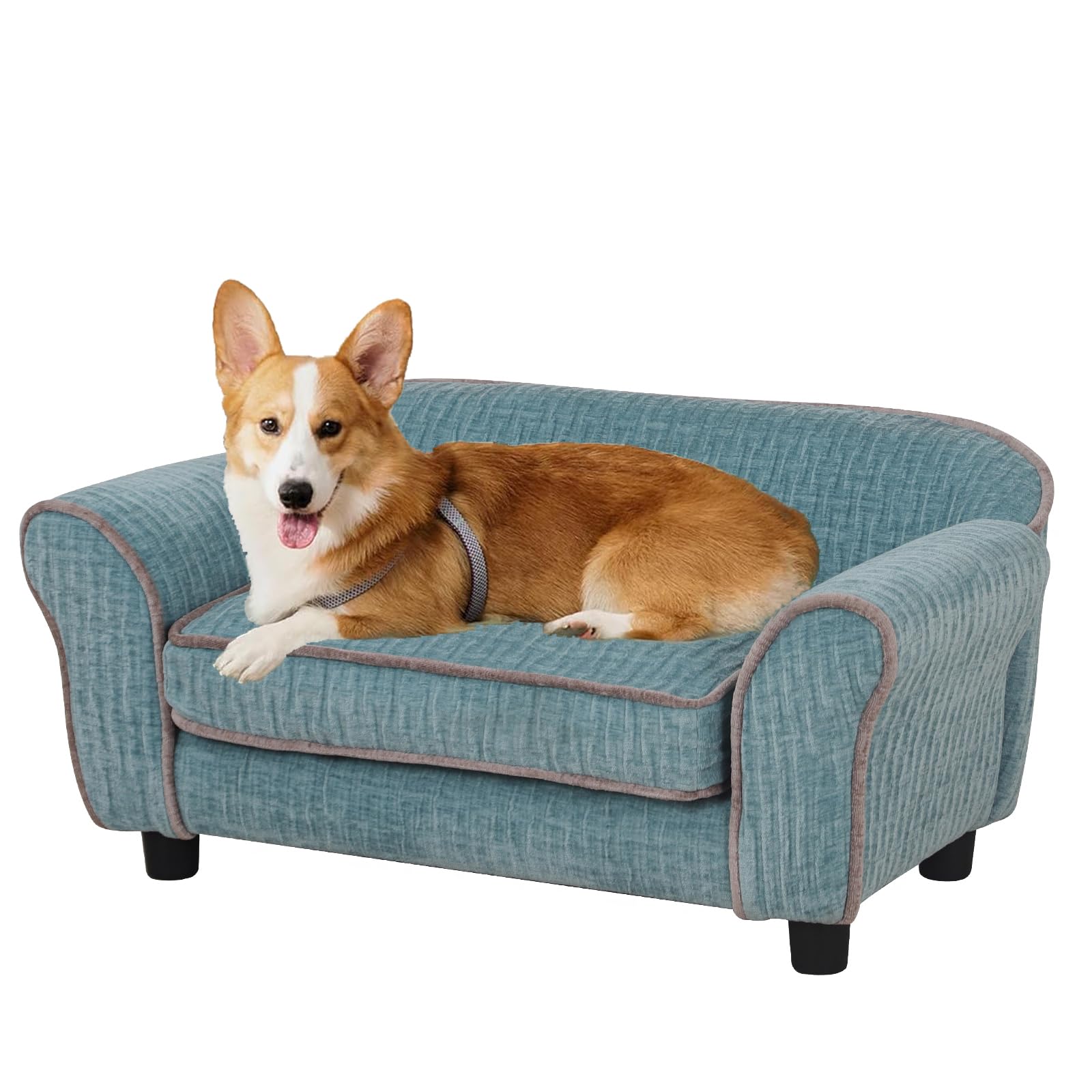 Luxury Striped Fleece Pet Sofa Bed for Small Dogs & Cats - Soft & Cozy Animal Sleeping Couch with Removable Cover (Light Green) - Perfect for Living Room, Bedroom & Pet Travel