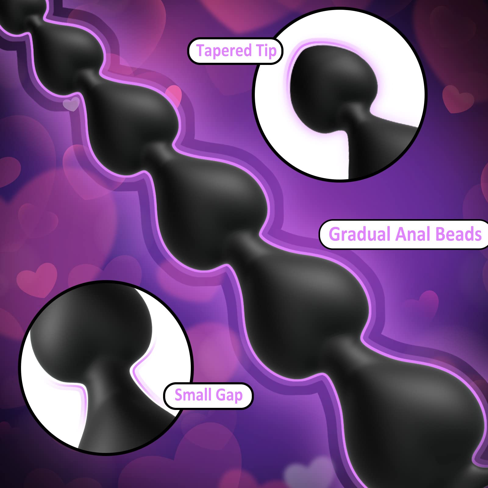 Silicone Anal Beads with 6 Gradual Balls & Pull Loop - Flexible Anal Training Toy for Beginners, Prostate Massager & G-Spot Stimulator (7.28 inch, Black) - Perfect for Couples Play & Solo Pleasure