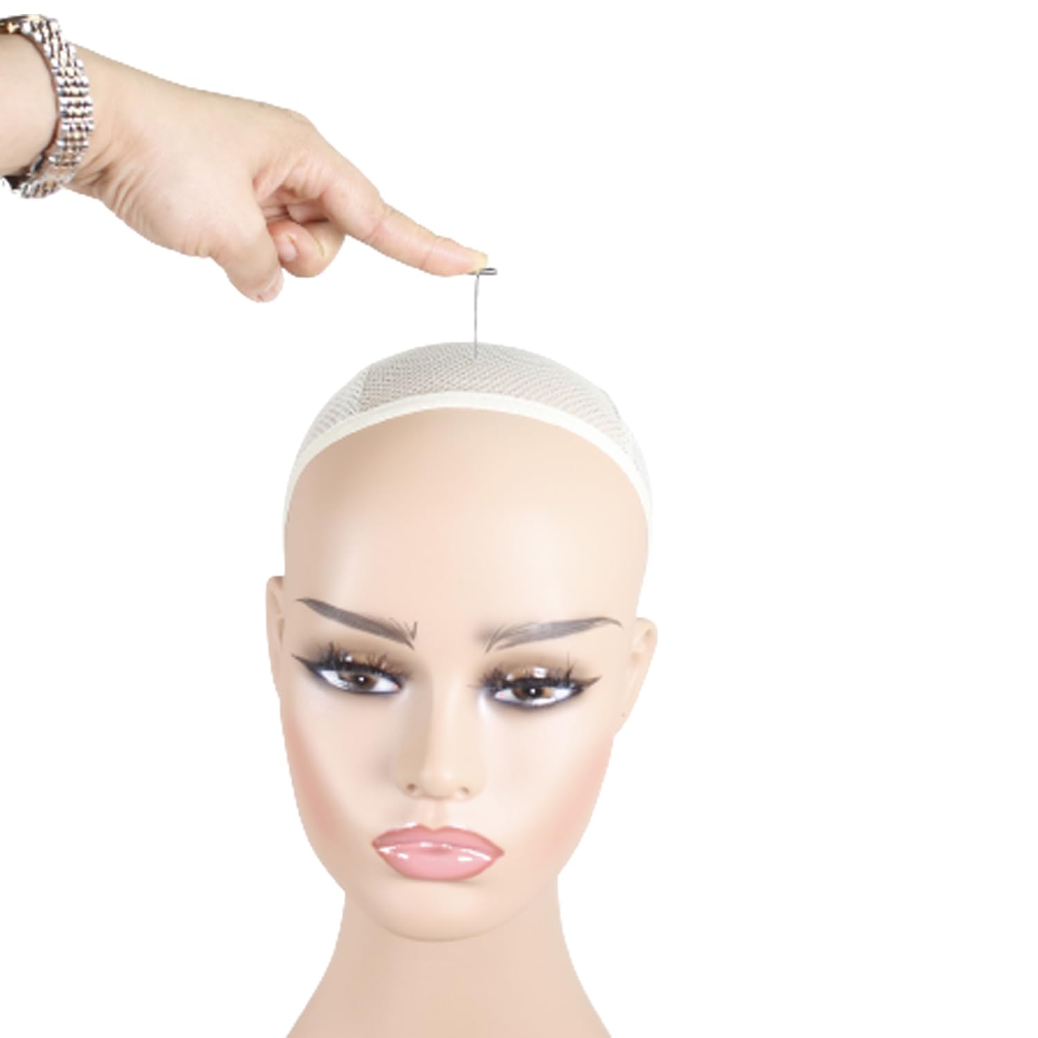 4PCS Realistic Female Mannequin Head with Long Neck - PVC Wig Display Stand for Wigs, Hats, Sunglasses & Jewelry (Light Brown) - Perfect for Salon, Beauty School & Home Styling Practice