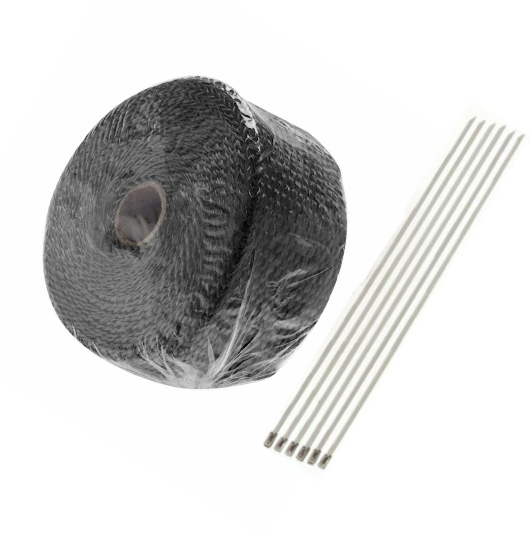 2 Inch x 16.5 Feet High-Temperature Exhaust Manifold Heat Wrap Tape - Black Thermal Insulation Wrap with Stainless Steel Ties Kit for Automotive, Motorcycle & Performance Vehicles - Heat Protection for Engine Bays & Exhaust Systems
