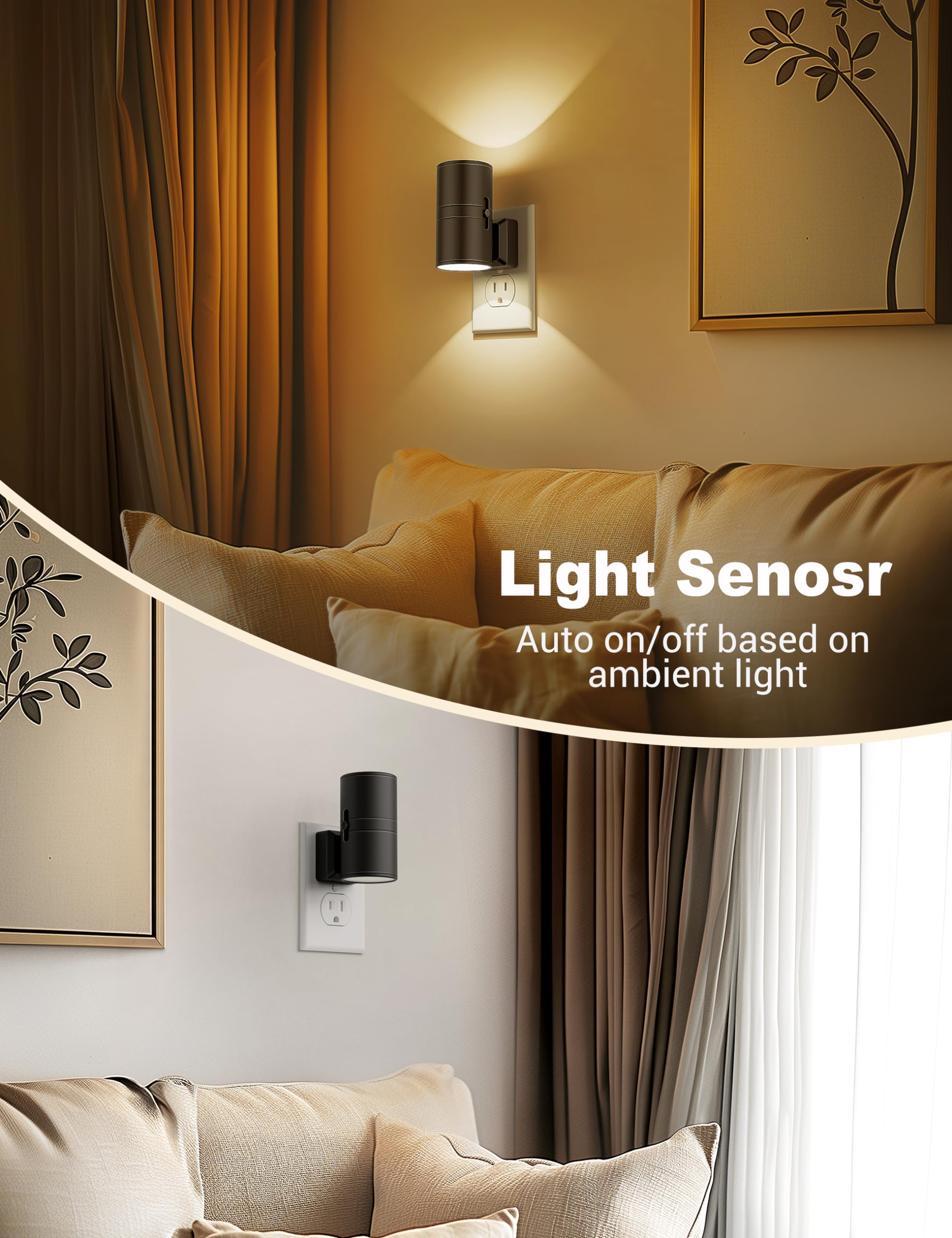 Dimmable Night Light Plug in with Dusk to Dawn Sensor - 2 Pack Soft White 3000K Adjustable Brightness (0-100LM) for Hallway, Bedroom, Nursery - Energy Efficient LED Wall Night Lights for Kids & Adults