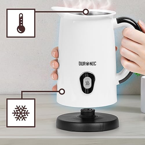 Electric Milk Frother MF130 by Duronic - Hot & Cold Foam Maker for Coffee, Cappuccino, Latte & Matcha - Automatic Milk Steamer & Warmer for Perfect Hot Chocolate & Beverages at Home or Café