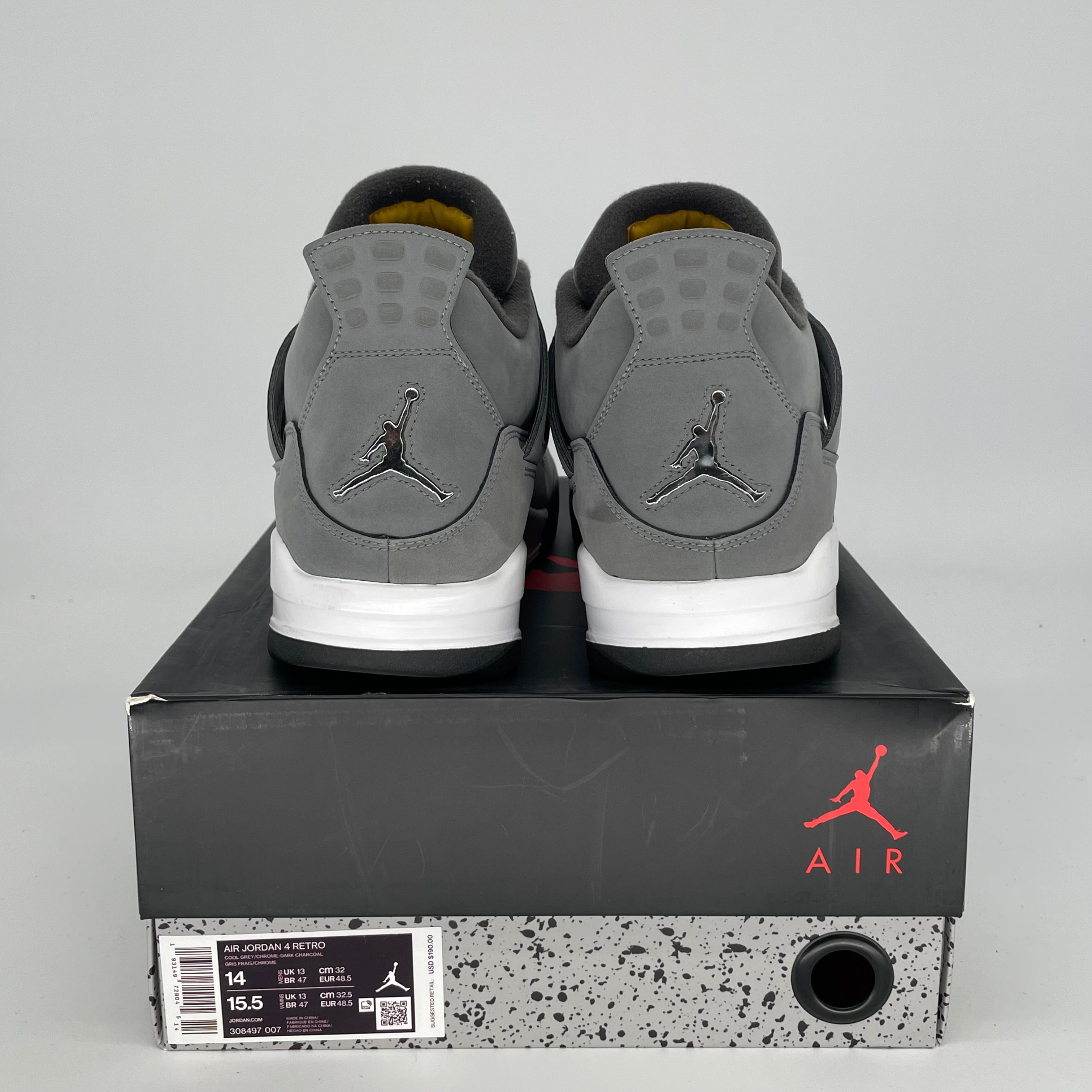 AIR JORDAN 4 COOL GREY Men's Basketball Shoes Size 14 - Retro Style Sneakers for Casual Wear & Street Fashion (308497-007)