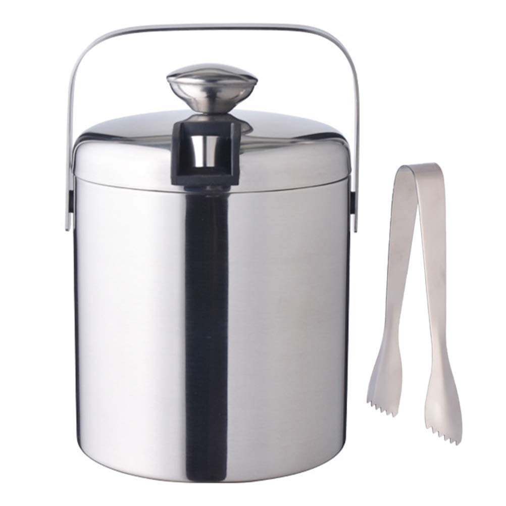 Premium Stainless Steel Ice Bucket with Lid - Double Wall Insulated Wine Chiller for Parties, Outdoor BBQ & Home Bar - Includes Handle & Ice Tongs (5L Capacity)