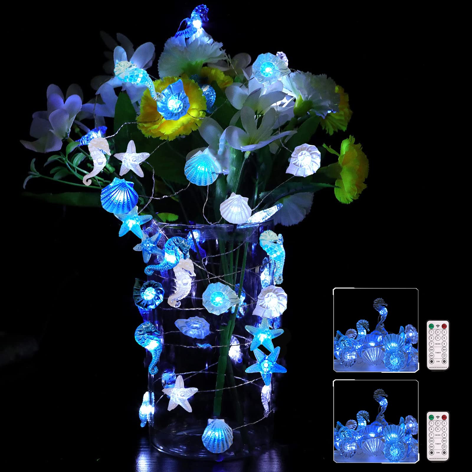 Seahorse Starfish Fairy String Lights - 20FT 60LED USB Battery Powered for Bedroom Christmas Decor