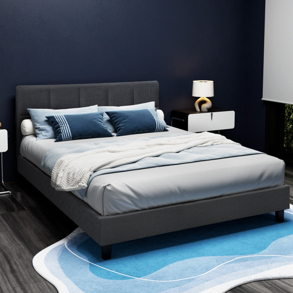 Bondi Queen Bed Frame in Charcoal - Modern Platform Bed with Sturdy Metal Frame for Bedroom, Guest Room, or Dorm