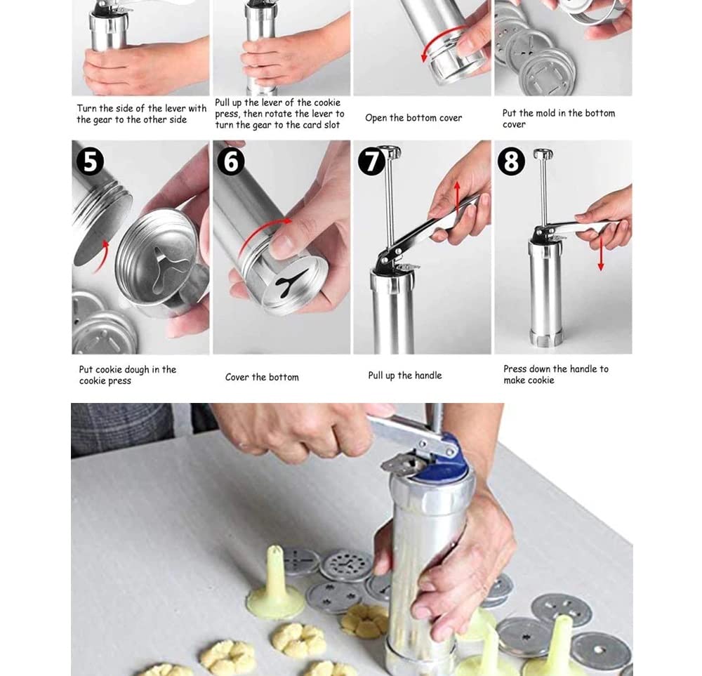 Premium Stainless Steel Cookie Press Gun with 20 Decorative Discs & 4 Icing Tips - Professional Spritz Cookie Maker for Baking, DIY Biscuits, and Cake Decorating - Perfect for Holiday Baking, Party Treats, and Home Kitchen Use
