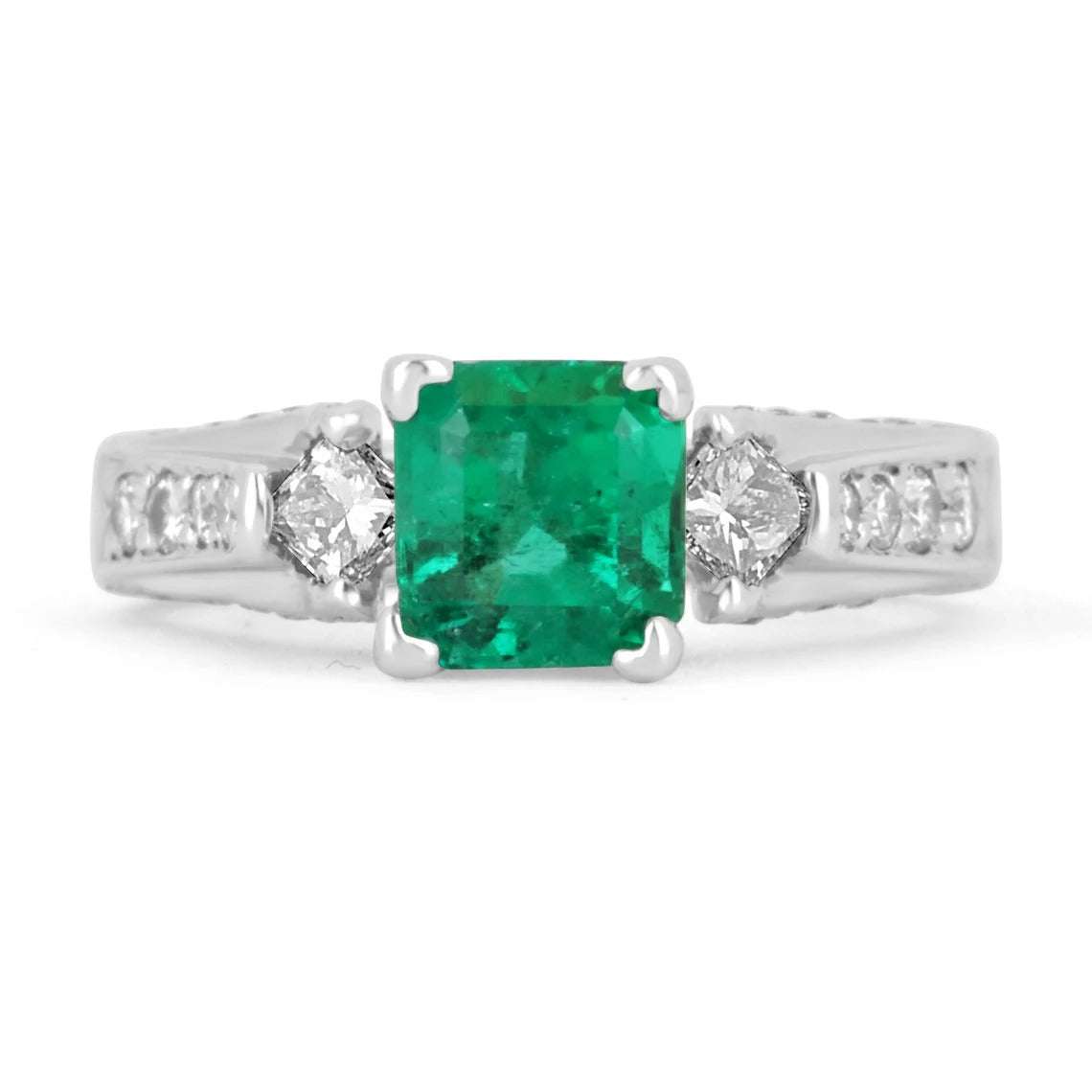 1.40tcw Asscher Cut Colombian Emerald & Princess Cut Diamond Round Engagement Ring in 14K Gold - Perfect for Proposals, Anniversaries & Bridal Jewelry