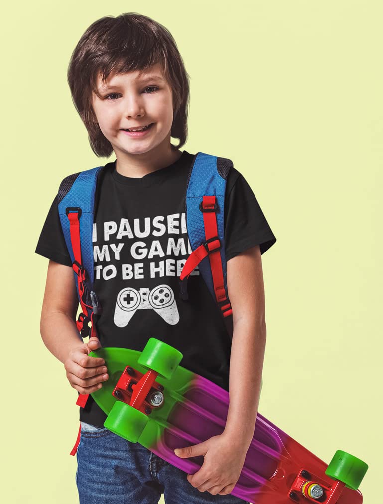 Kids Gamer T-Shirt - I Paused My Game to Be Here - Funny Gaming Tee for Boys & Youth - Perfect Gift for Young Gamers - Great for Gaming Parties, Birthdays & Casual Wear