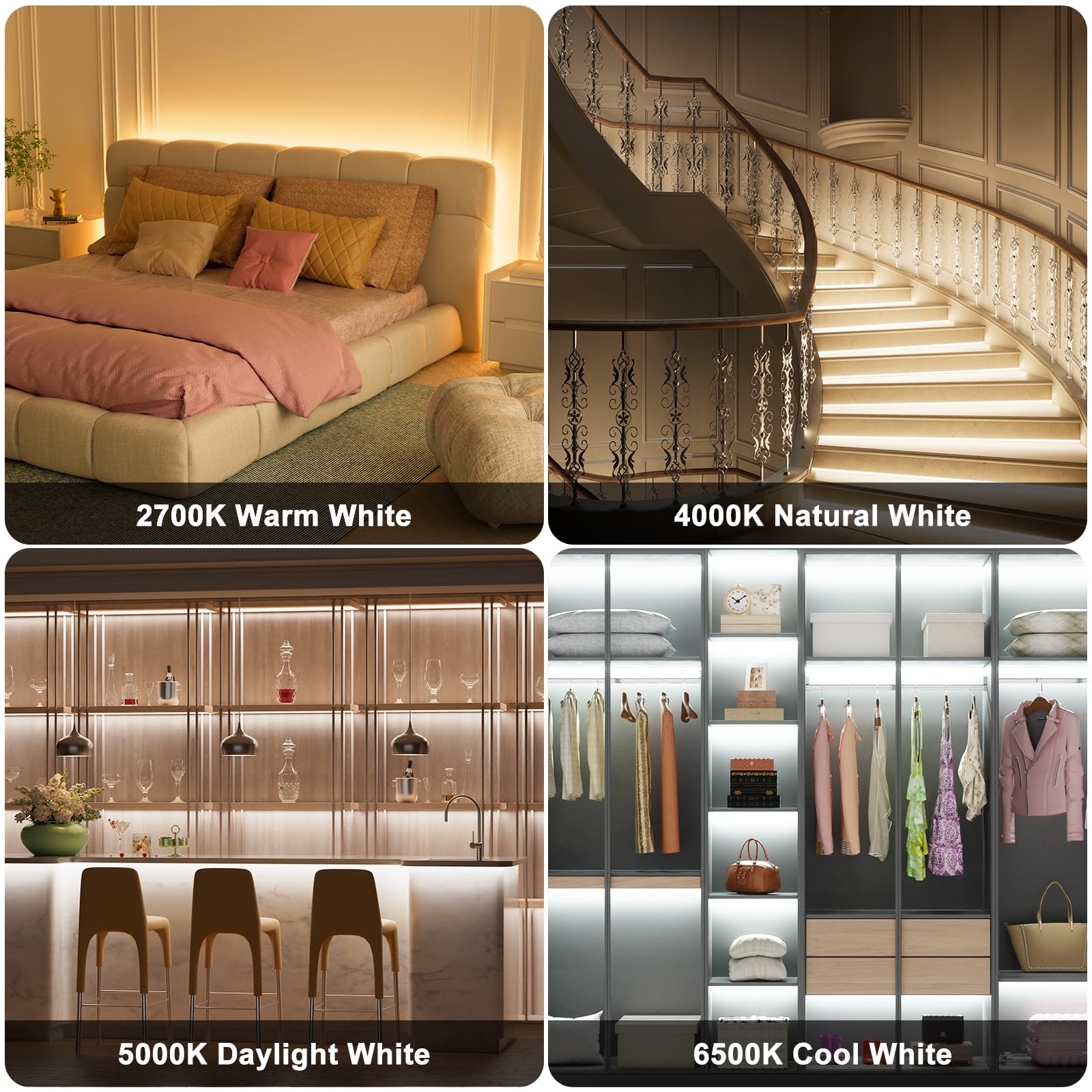PAUTIX COB LED Strip Light White CCT Tunable 3200 LEDs, CRI90+ 16.4ft/5m Dimmable 2700K-6500K 24V LED Tape Lights Kit with UL-Listed Power Supply - Perfect for Under Cabinet, Bedroom, Kitchen, TV Backlight & Mirror DIY Lighting