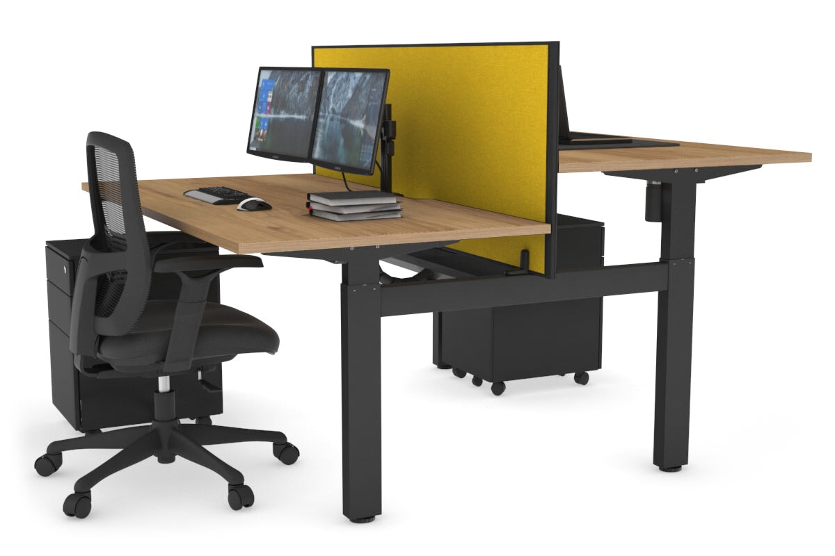 Adjustable Height 2-Person H Bench Workstation - Black Frame [1200L x 800W with Cable Management] - Perfect for Office, Home Workspace & Collaborative Work Environments