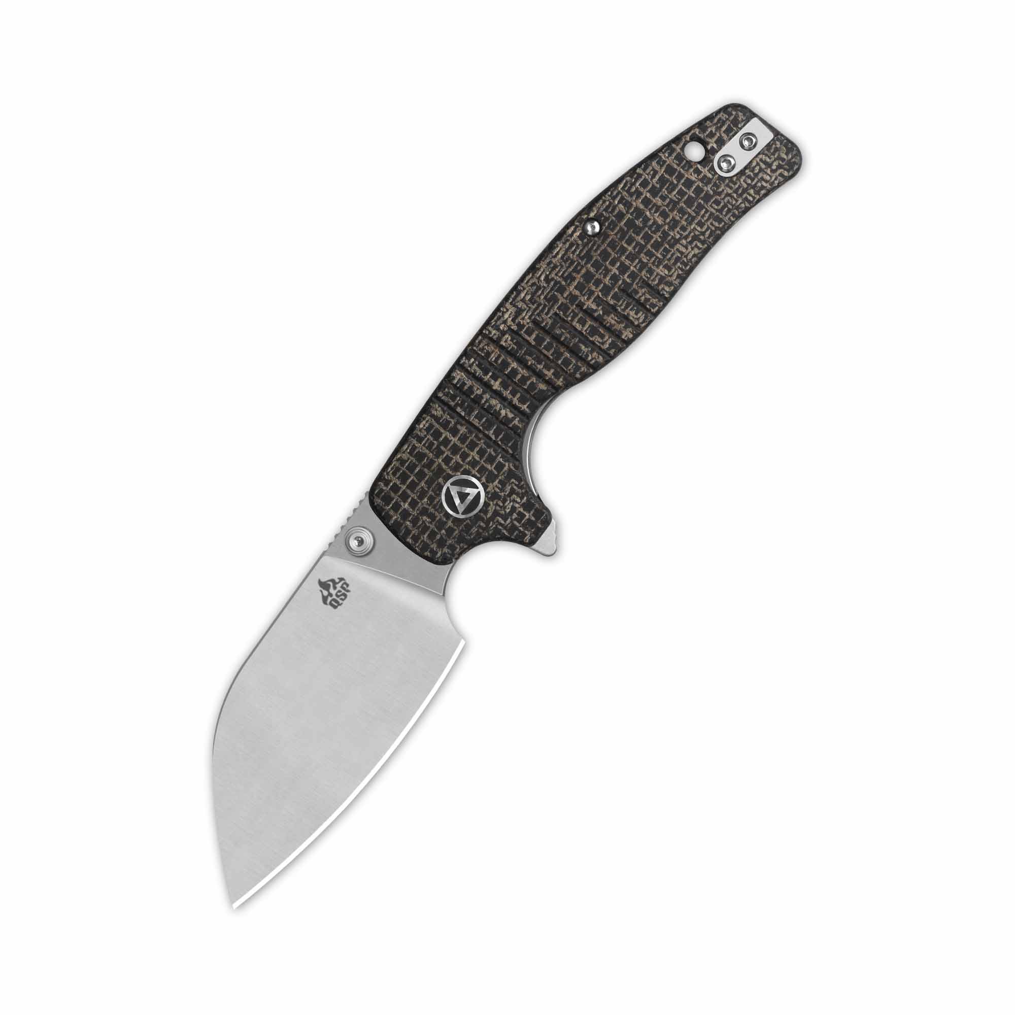 QSP Chefmaster Liner Lock Pocket Knife - 14C28N Stainless Steel Blade with Brown Coarse Micarta Handle - EDC, Camping, Outdoor Survival & Everyday Carry Knife