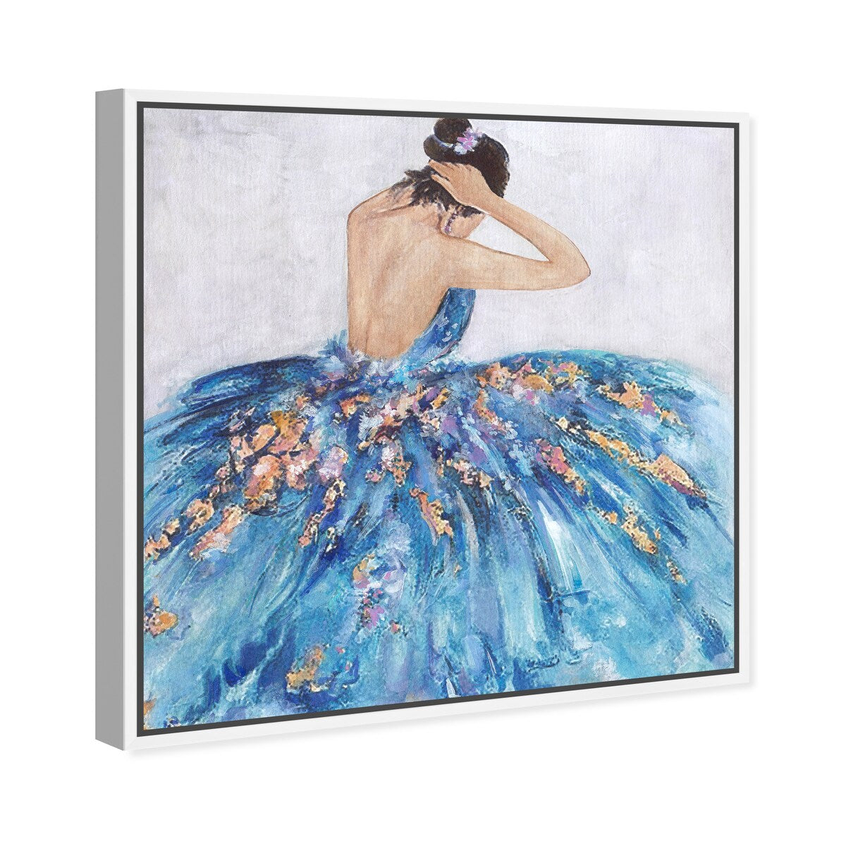 Elegant Princess Dress Glam Blue Framed Canvas Wall Art Print - Blue and Festive Home Decor for Bedroom, Living Room & Nursery - Perfect for Girls' Rooms, Birthday Gifts & Wall Decoration