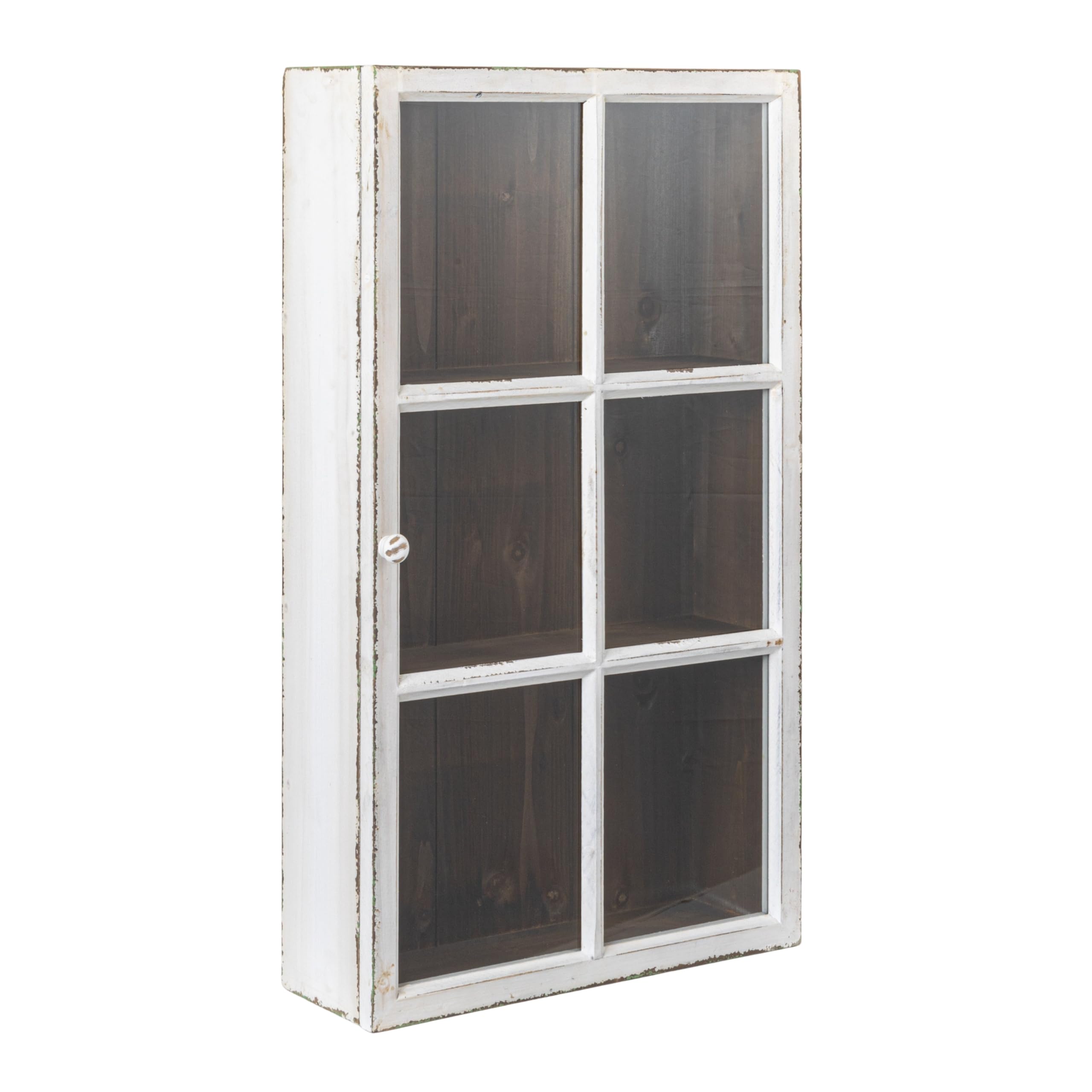 Antique White Wood Wall Shelf Cabinet with 3 Shelves - Rustic Farmhouse Decor for Living Room, Bathroom & Kitchen Storage