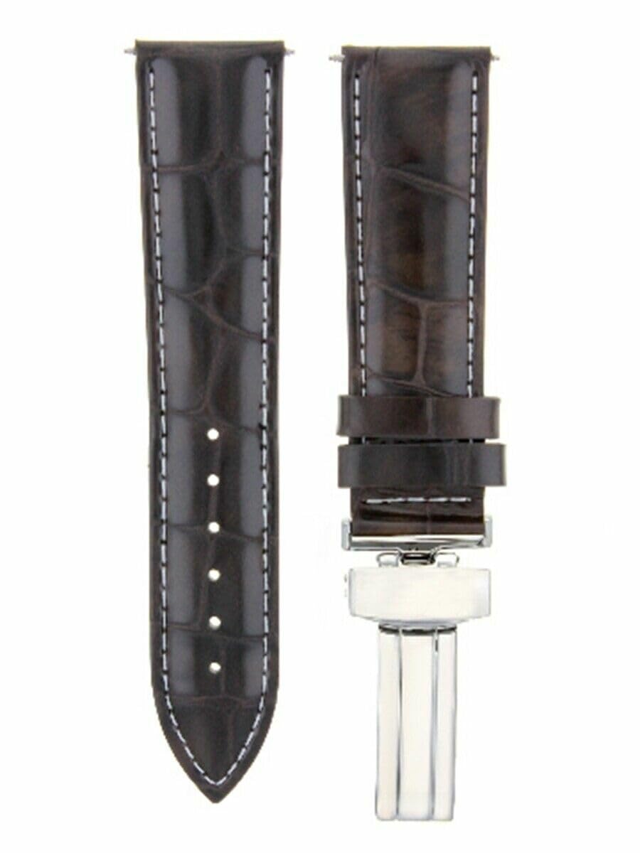 17mm Leather Watch Band for Rolex Midsize - Brown Deployment Clasp