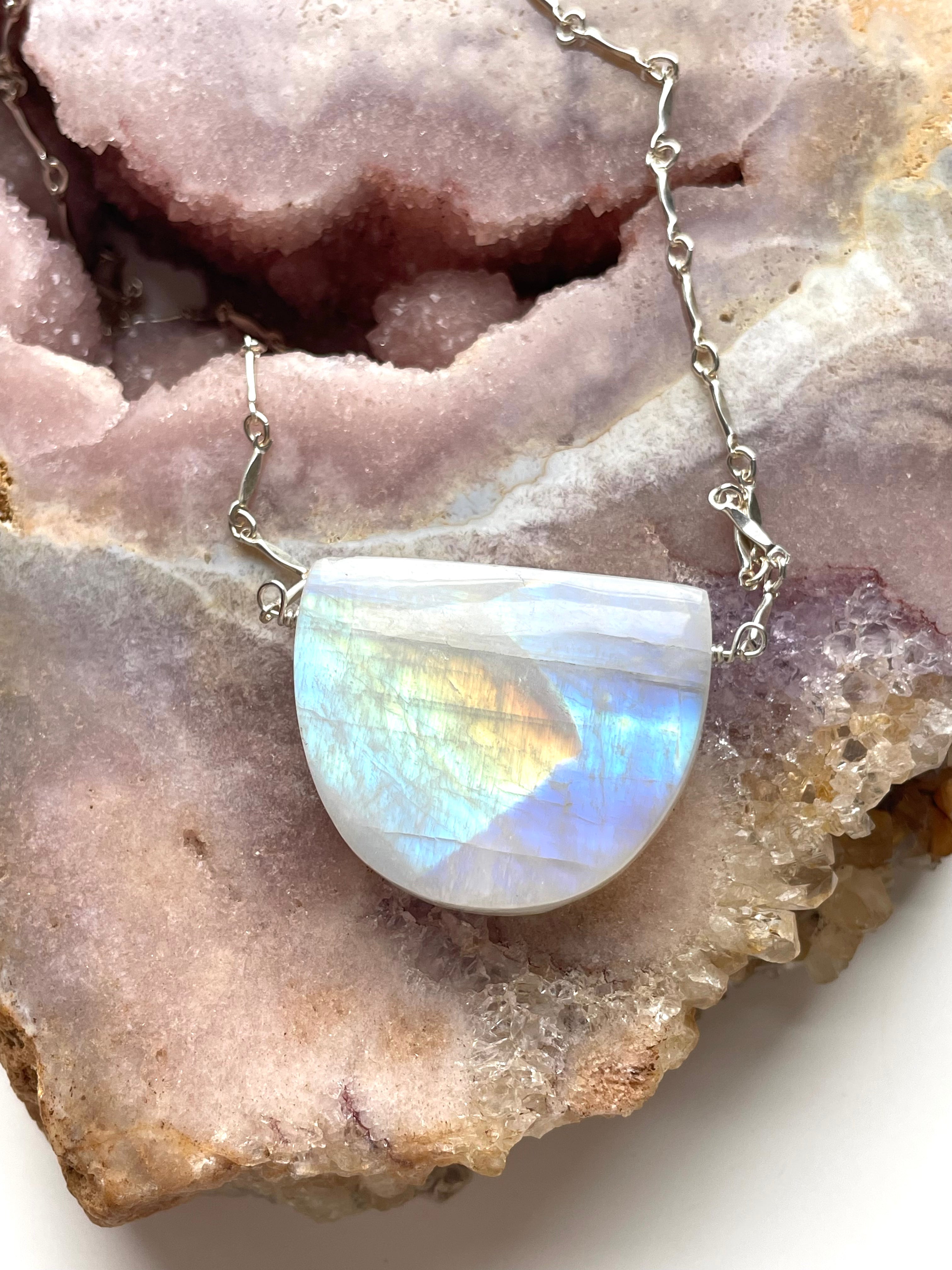 Large Moonstone Pendant Necklace - Sterling Silver Jewelry for Women - Perfect for Weddings, Parties & Everyday Elegance