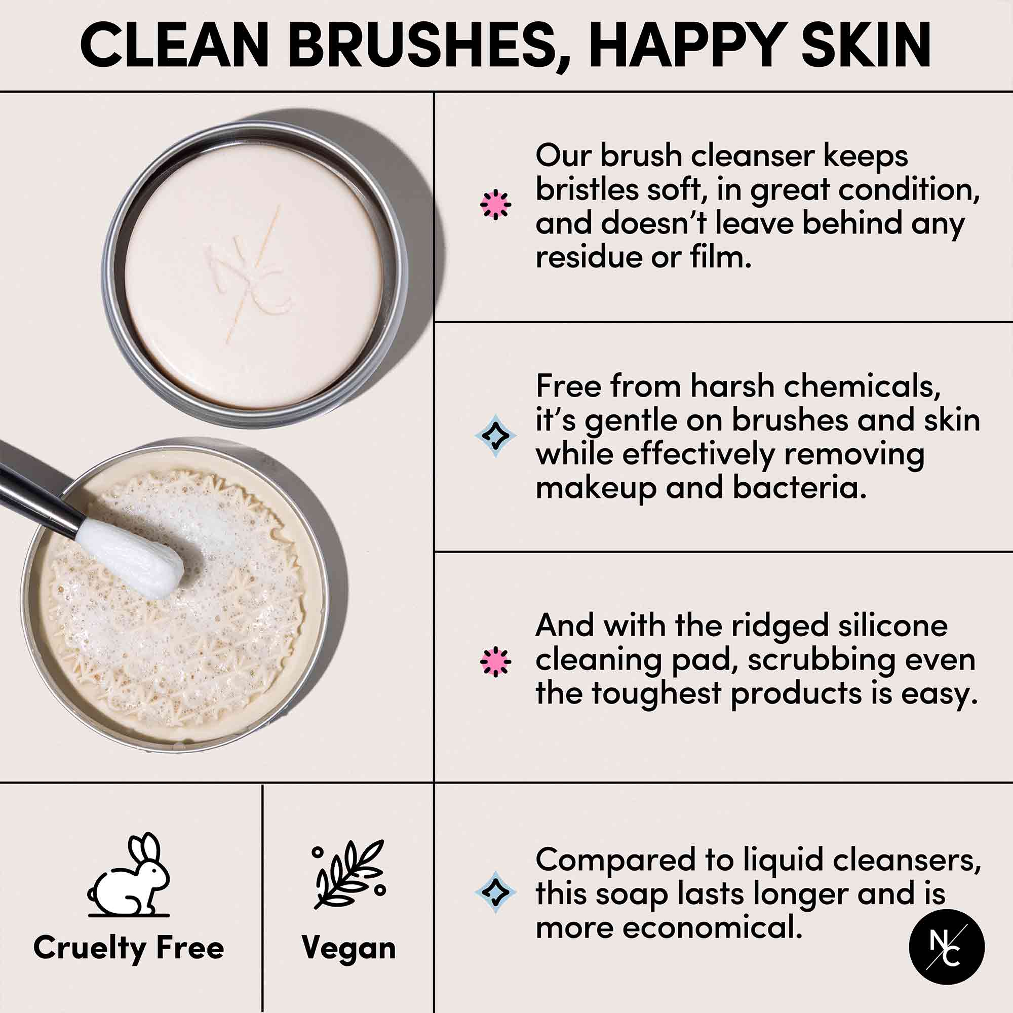 Professional Solid Makeup Brush Cleanser Soap with Silicone Cleaning Pad - Vanilla Scented (2.45 Oz) | Deep Cleans Cosmetic Brushes | Perfect for Home & Salon Use