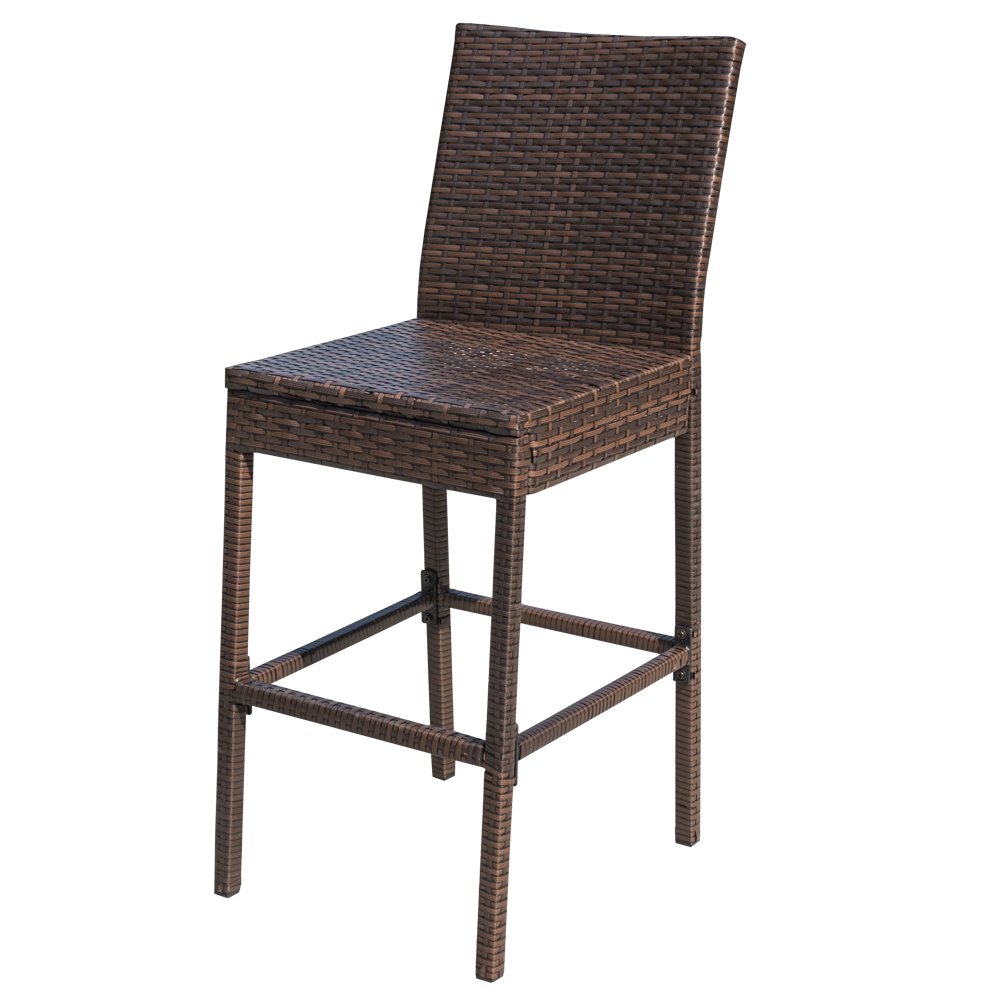 Sundale Outdoor Patio Bar Stools Set of 4 - All-Weather Wicker Chairs with Cushions & Pillows, Steel Frame, Brown - Perfect for Backyard, Poolside, and Patio Dining