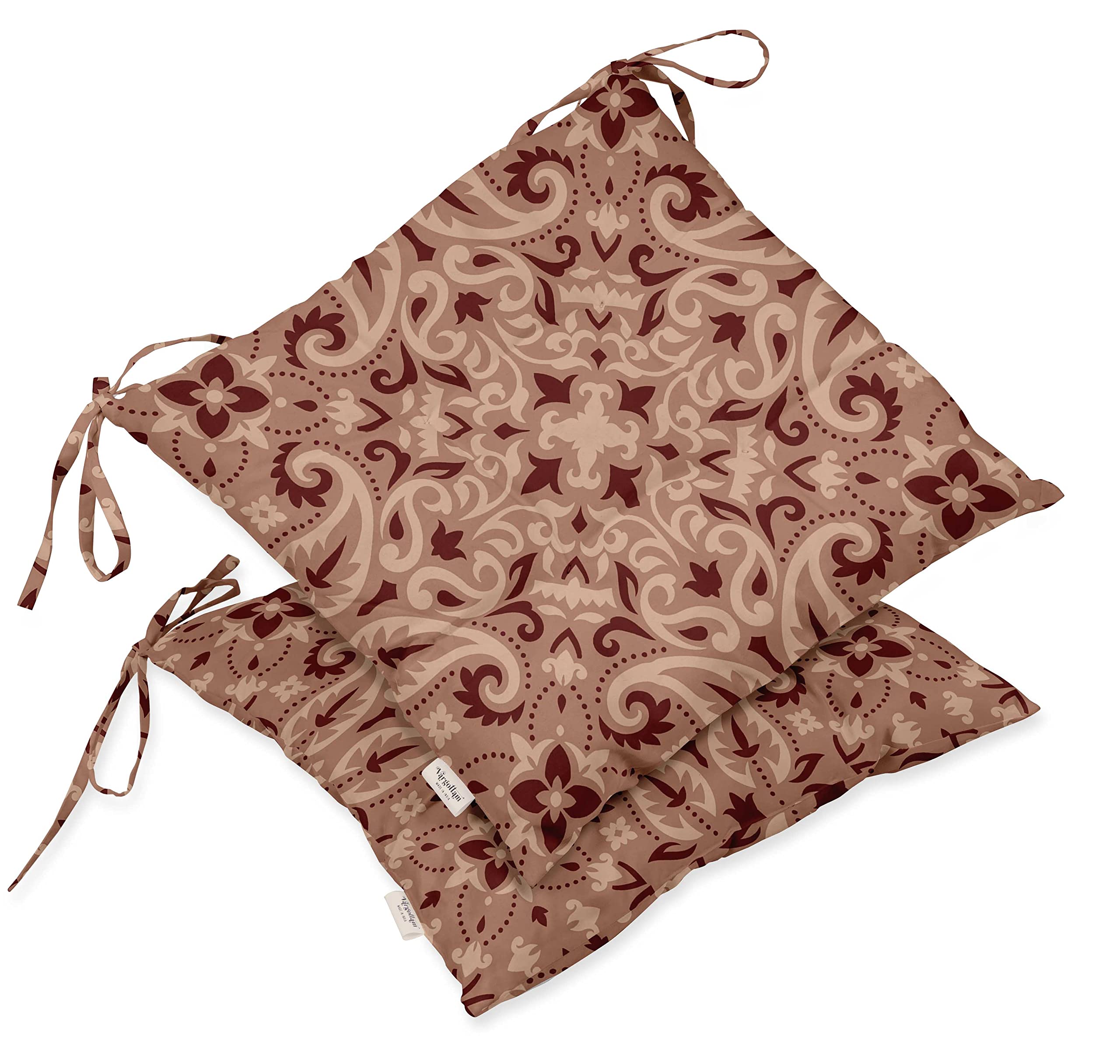 Water Resistant Indoor/Outdoor Tufted Square Patio Cushion Set of 2 - 19 Inch Pink Printed Seat Cushions with Asian Ornamental Design | Perfect for Garden, Poolside & Patio Furniture