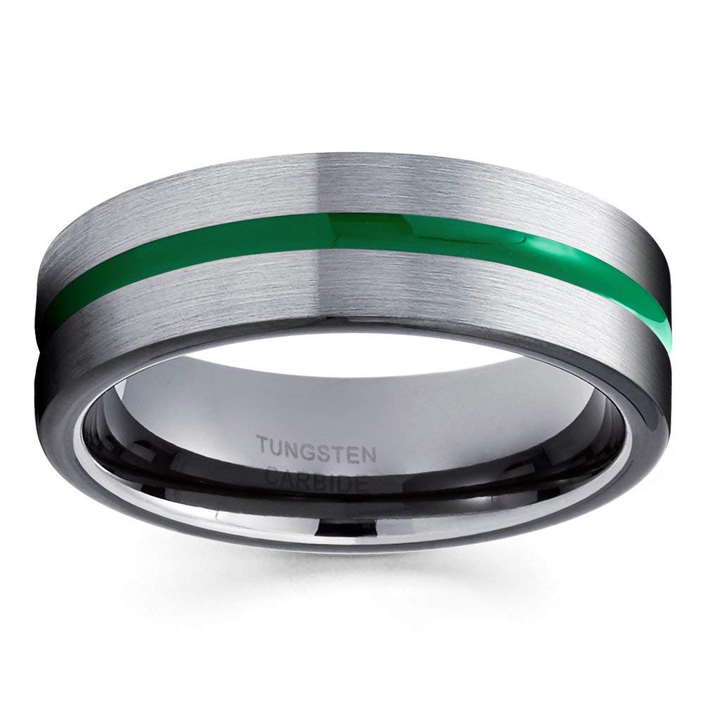6mm Green Tungsten Wedding Band - Black & Gunmetal Tungsten Rings for Men & Women - Comfort Fit Anniversary & Engagement Rings - Perfect for Everyday Wear, Weddings & Special Occasions