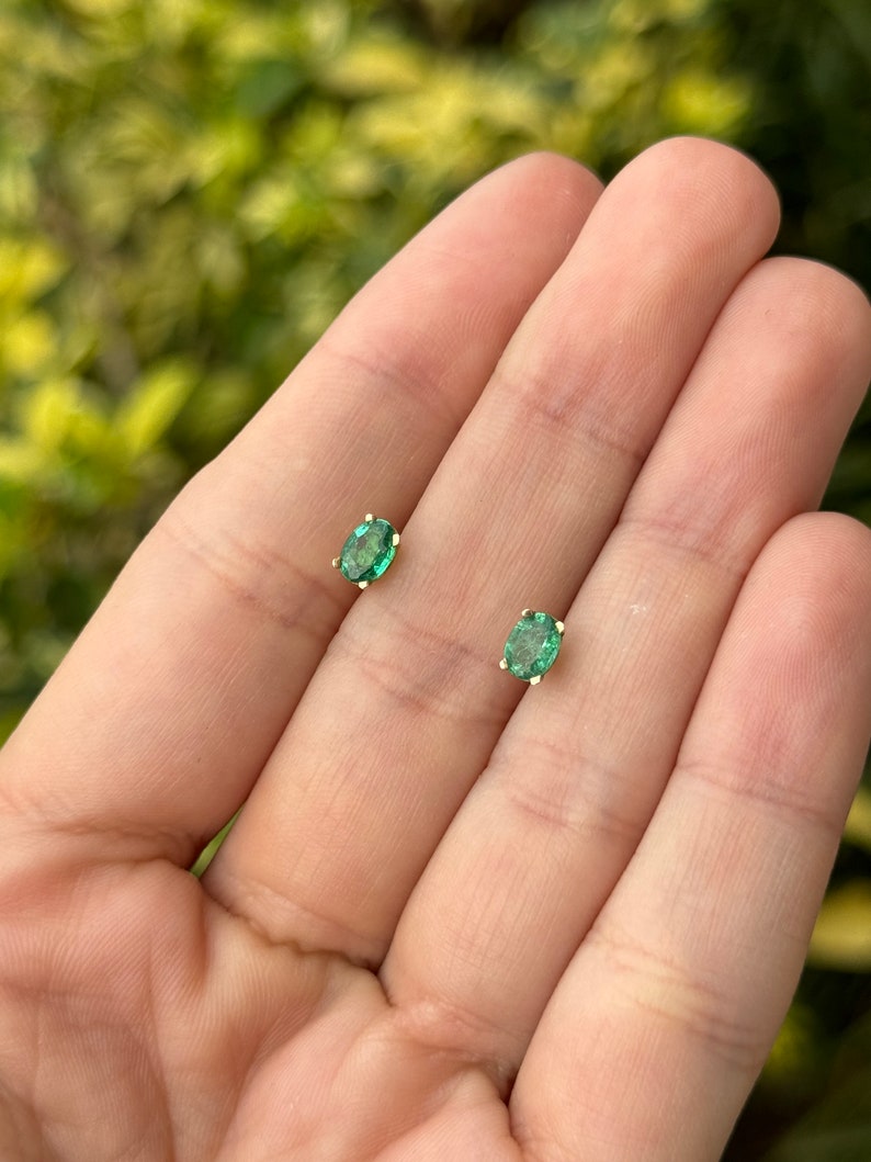 0.80tcw 14K Gold Oval Cut Emerald Stud Earrings for Women - Rich Green Gemstone, Four Prong Setting, Dainty Jewelry Gift for Birthday, Anniversary & Everyday Wear