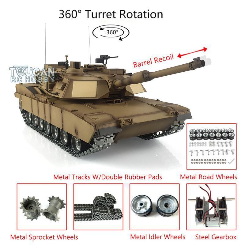 Henglong 1:16 Scale 2.4GHz RTR RC Tank - US Abrams M1A2 with 360° Rotating Turret, Barrel Recoil & Metal Tracks | Ready-to-Run Remote Control Military Vehicle for Adults & Collectors | Battle Simulation & Outdoor Play