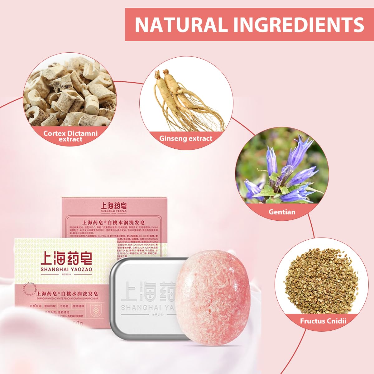 Bee & Flower Shampoo Bar - White Peach Hydrating & Nourishing Shampoo Bar for All Hair Types | Natural, Sulfate-Free, Vegan | Travel-Friendly with Mesh Bag & Tin Box (2.1 oz) - Perfect for Camping, Gym & Eco-Conscious Hair Care