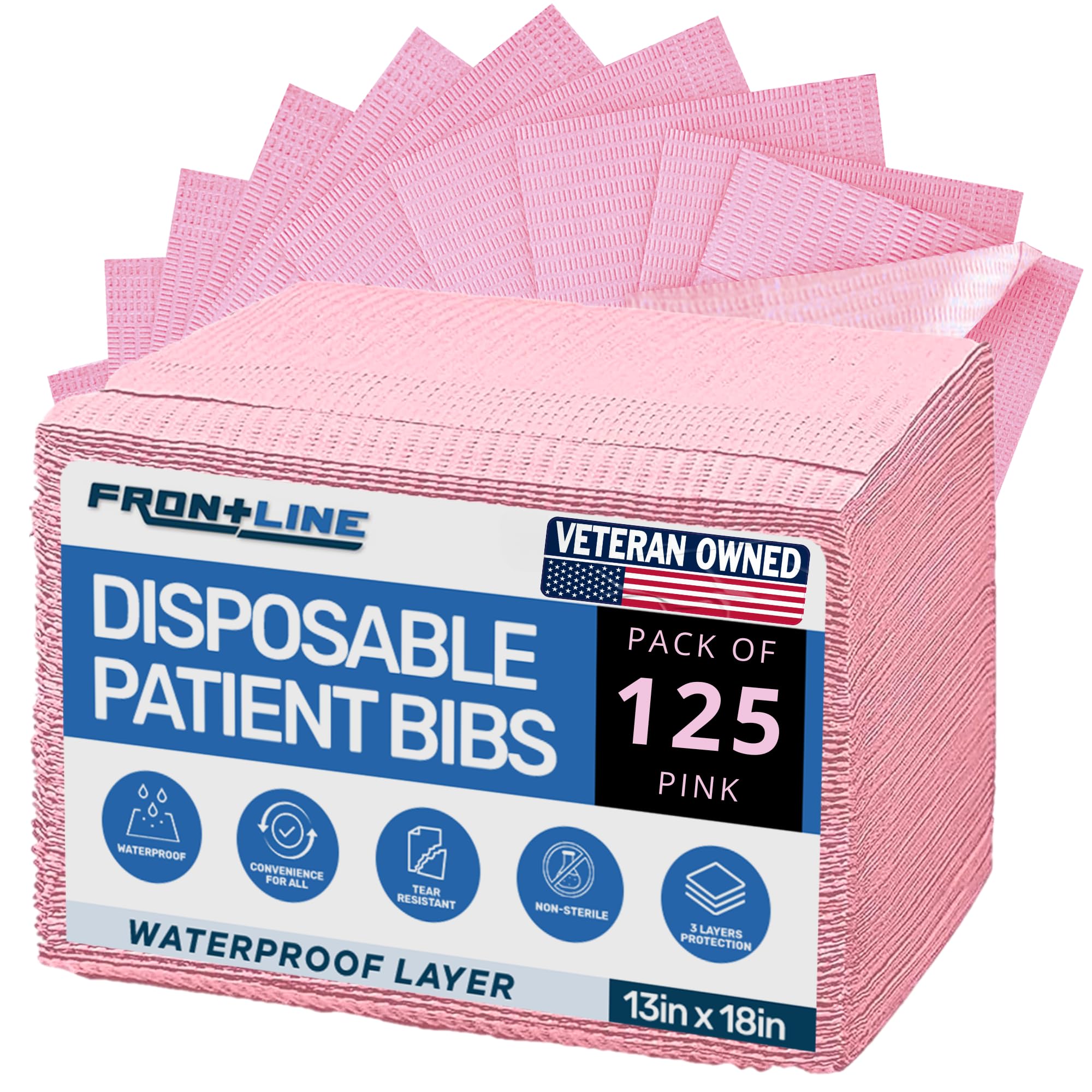 Disposable Dental Bibs 13x18 Inch - 3 Ply Waterproof Dental Patient Bibs for Dentist, Tattoo, Nail & Eyelash Services - Pink Dental Supplies, Tattoo Cover, Esthetician Table Protector for Salon & Clinic Use