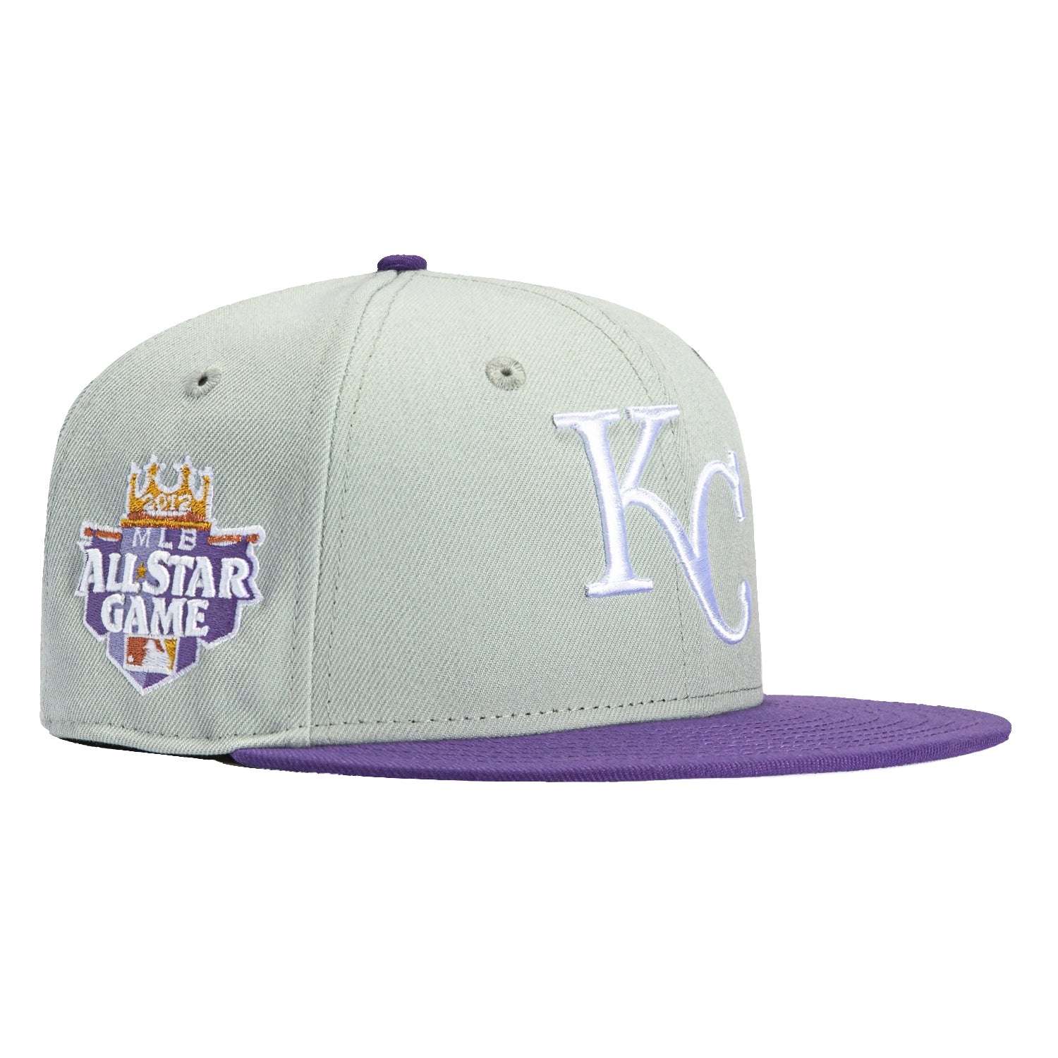 New Era 59Fifty Kansas City Royals 2012 All Star Game Patch Baseball Cap - Grey & Purple Adjustable Snapback Hat for Men & Women | Perfect for Baseball Games, Sports Events & Streetwear Fashion