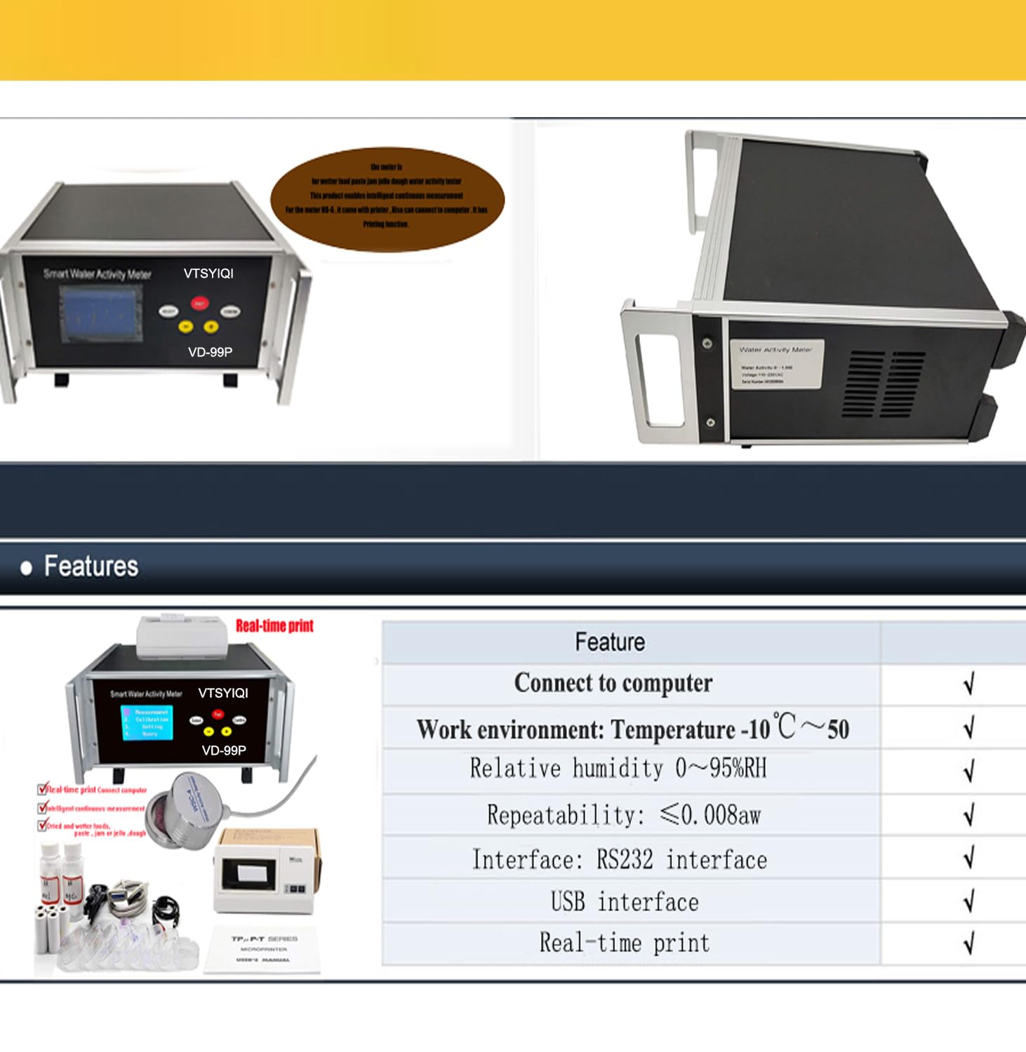 Smart Food Water Activity Monitor with Real-Time Printer - 1.000aw Precision, WSC-4 Function, Continuous Measurement for Bakery, Cheese & Pharmaceutical Quality Control | Ideal for Food Labs, Commercial Kitchens & Manufacturing Facilities