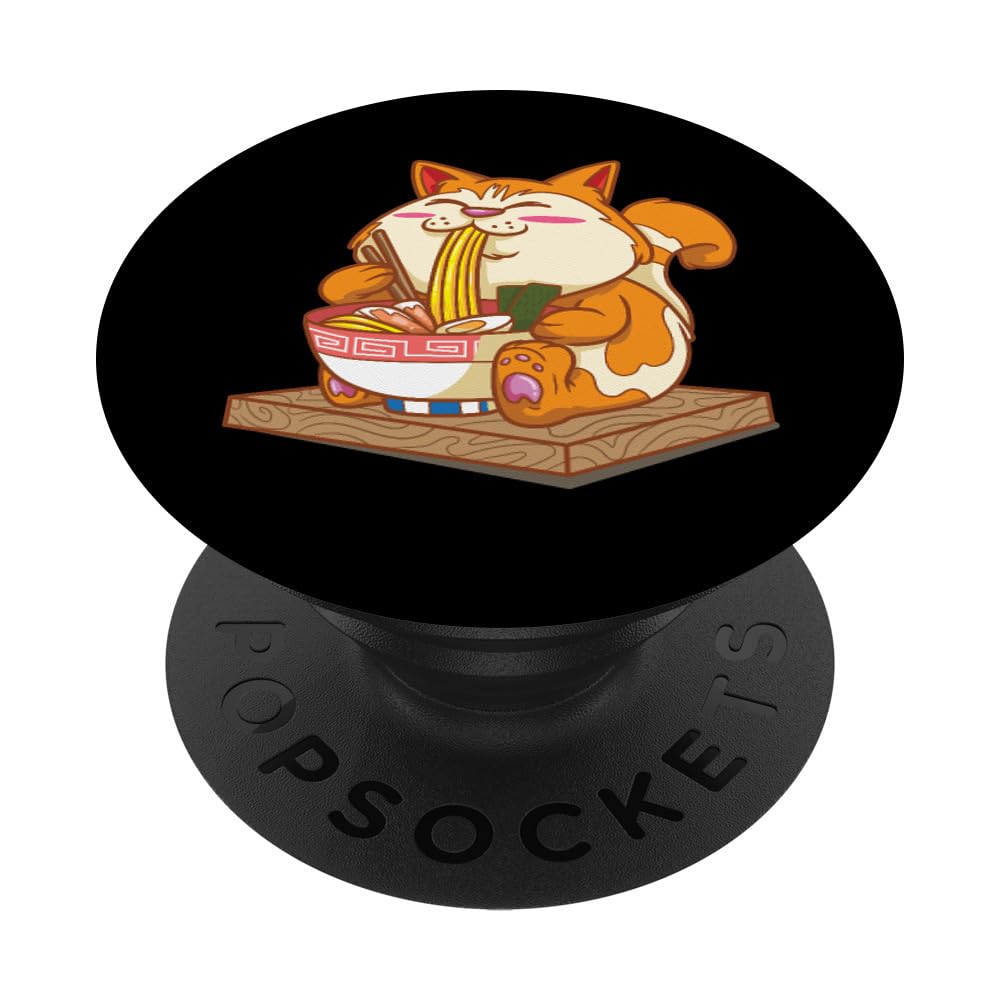 Funny Kawaii Anime Cat Eating Ramen PopSockets Standard PopGrip - Swappable Phone Grip & Stand for iPhone, Samsung & Smartphones - Perfect for Anime Fans, Gift Giving & Daily Use