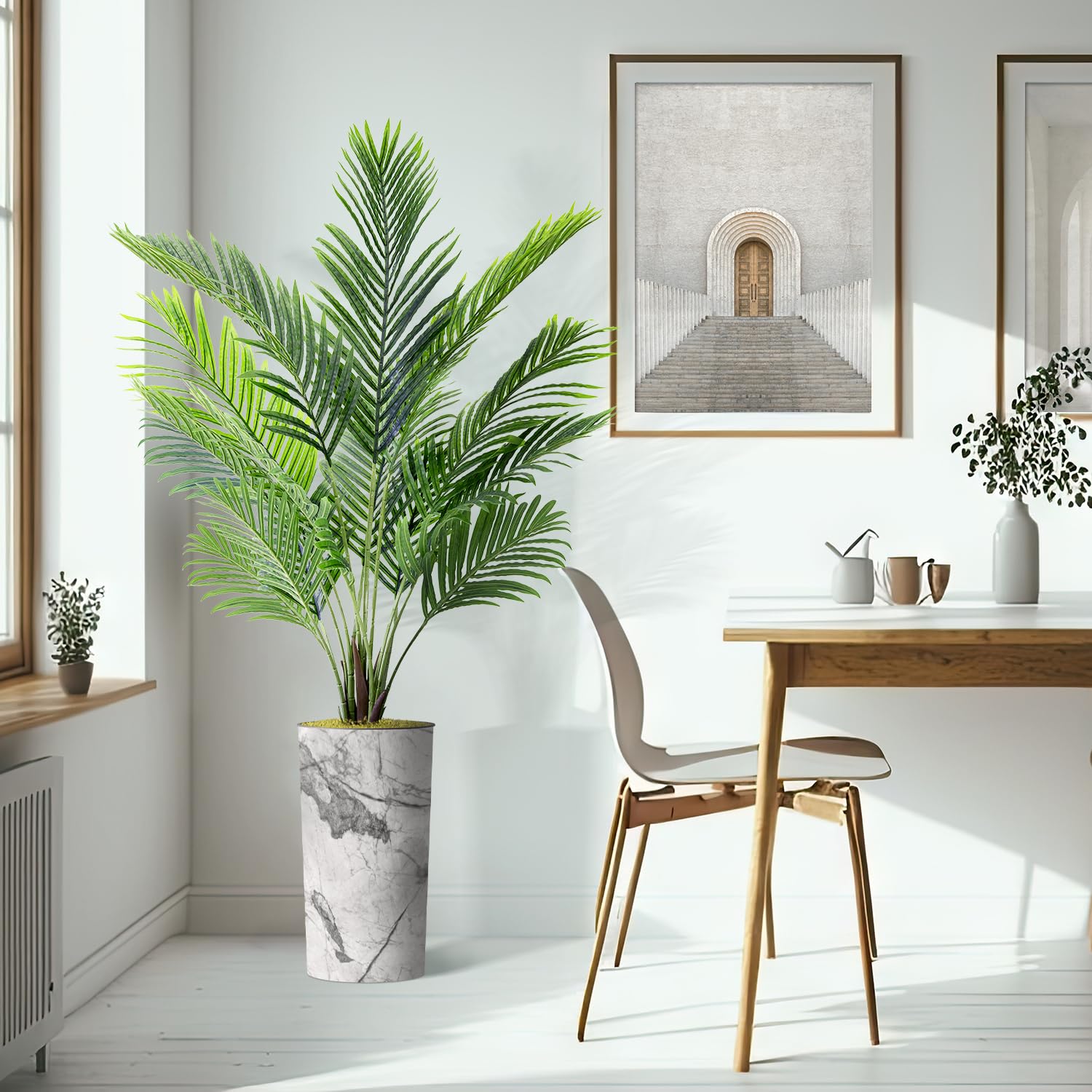 Gray Marble Effect Artificial Areca Palm Tree in Planter - 66