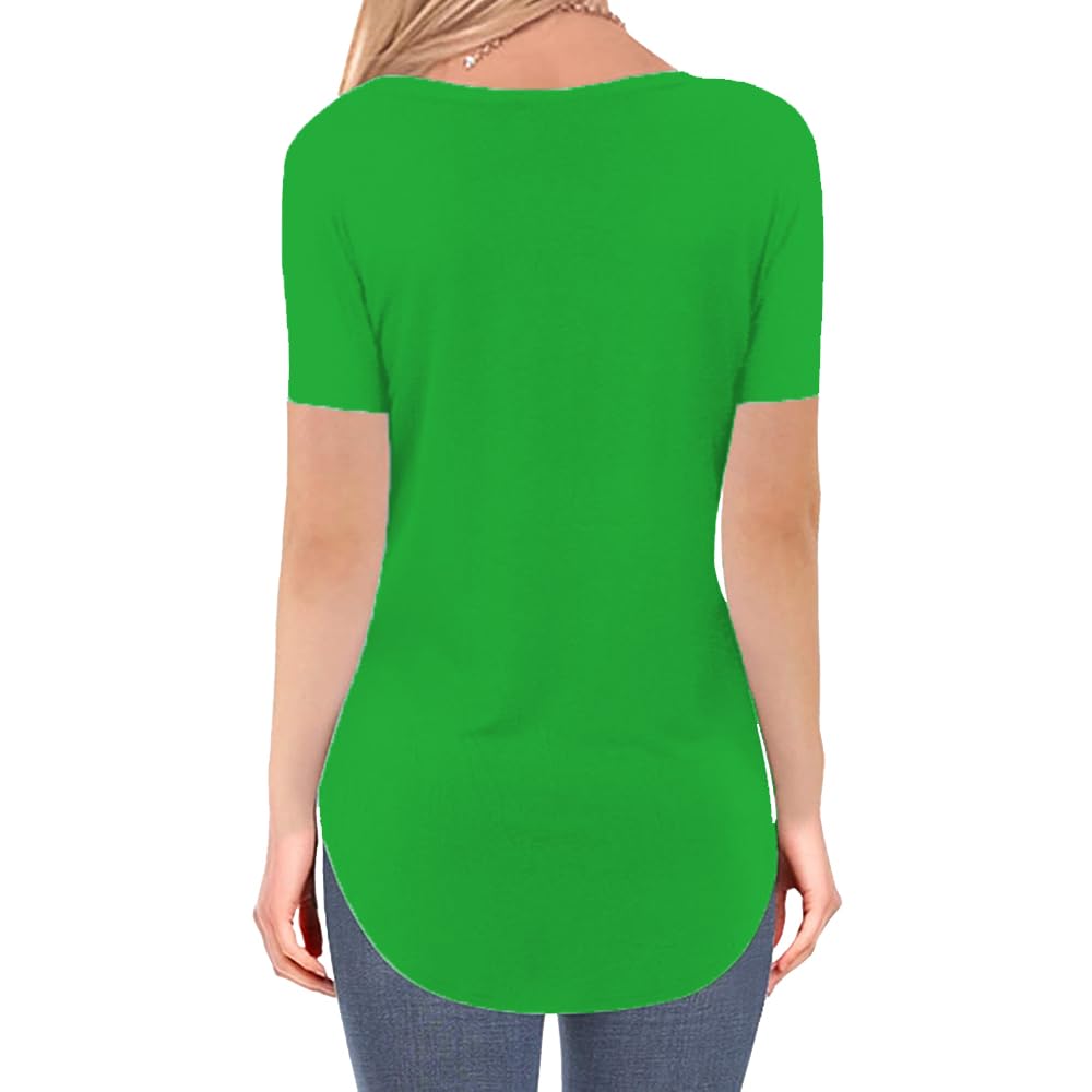 KYKU Women's St. Patrick's Day V-Neck T-Shirt - Shamrock Print Green Tee for Irish Celebration & Party Outfits