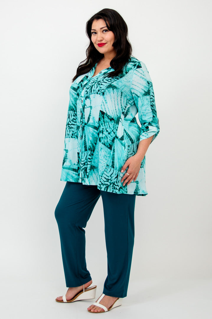 Celine Blouse - Shibori Print Linen Bamboo Blend Women's Top for Casual Wear & Summer Outfits