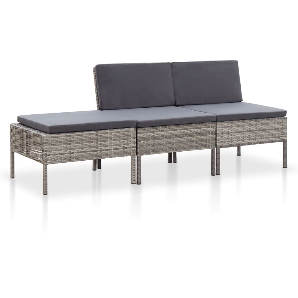 3-Piece Patio Lounge Set with Cushions - Outdoor Wicker Sofa Furniture Set with Coffee Table for Garden, Balcony, Terrace, Porch & Lawn - Gray Poly Rattan - Perfect for Relaxing, Entertaining & Outdoor Conversations
