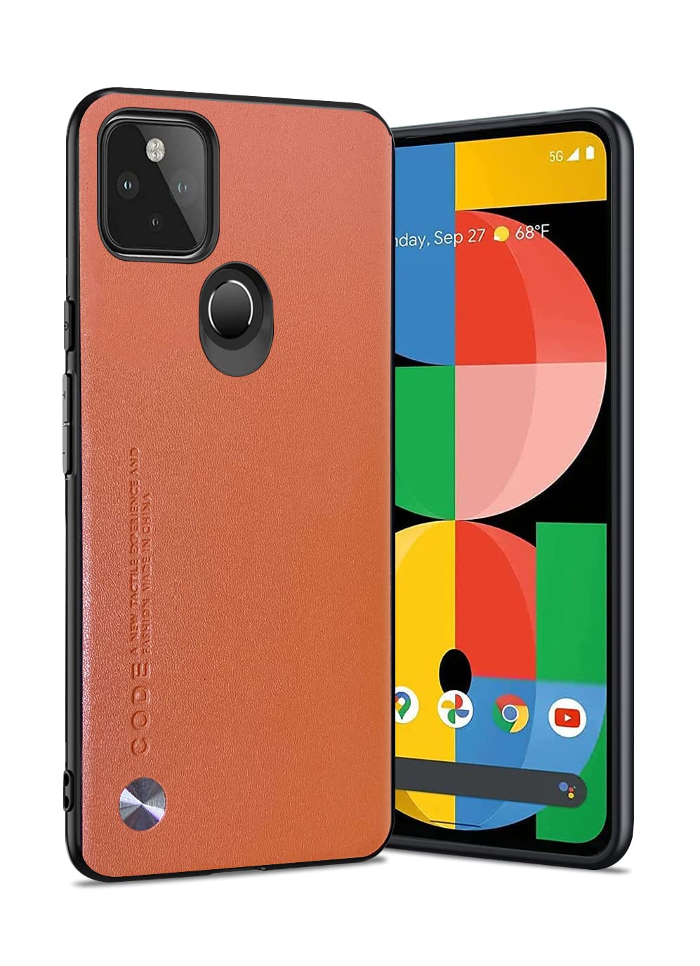 Google Pixel 5 Case (2020) - Soft TPU Artificial Leather Phone Cover with Camera Protection | Ultra Lightweight & Durable | Perfect for Everyday Use, Travel & Work (Orange)