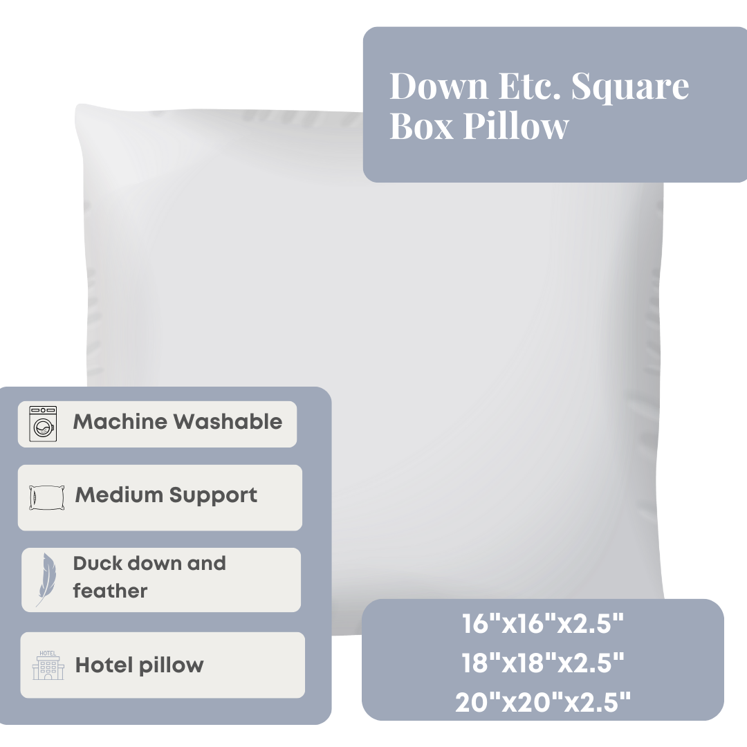 Premium Down Filled Square Box Pillow - Soft & Supportive for Bed, Couch, and Office - Perfect for Lounging, Reading, and Relaxation