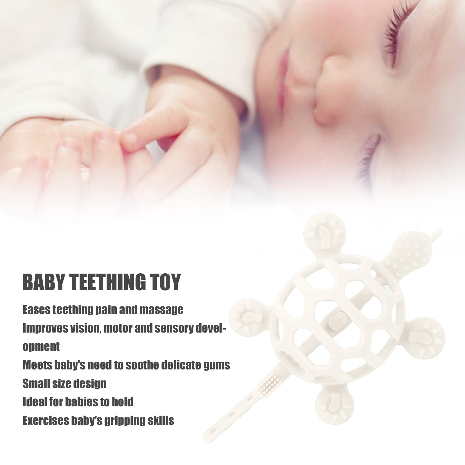 Organic Baby Teether - Food-Grade Safe Turtle-Shaped Chew Toy for Infants & Toddlers (Beige) | Helps Soothe Teething Pain & Prevents Hand Chewing - Perfect for Home, Daycare & Travel Use