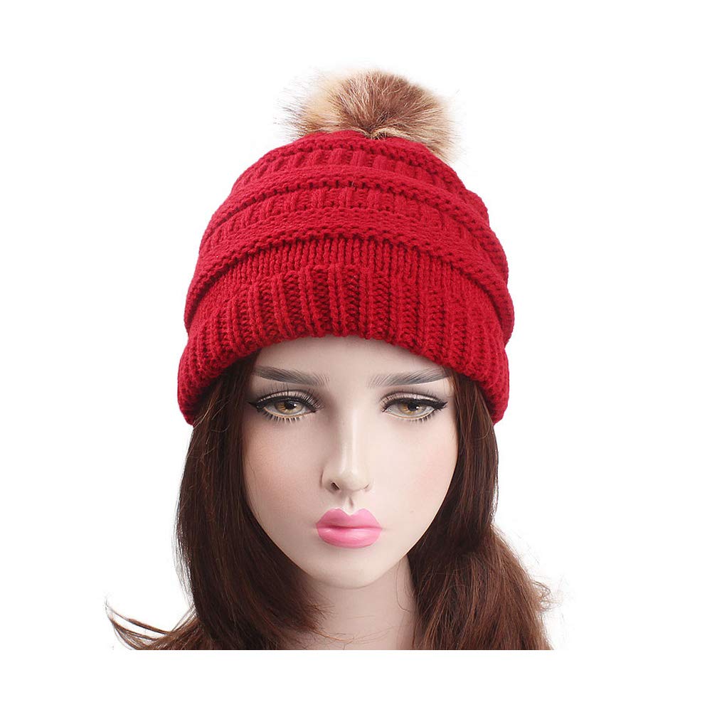 Soft Stretch Cable Knit Ribbed Faux Fur Pom Pom Beanie Hat - Warm Winter Knit Hat for Women & Men - Perfect for Skiing, Snowboarding & Outdoor Activities