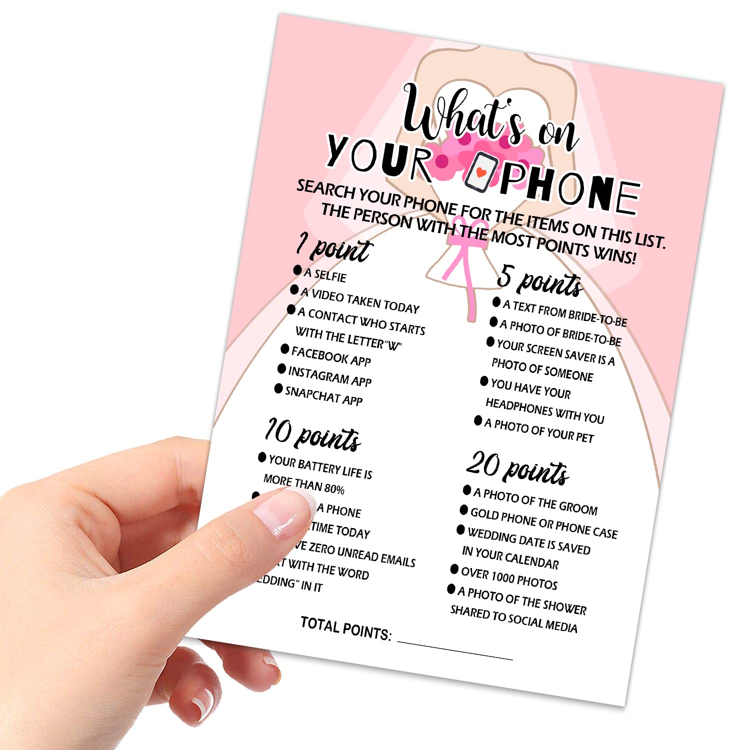 What's On Your Phone - Bridal Shower & Bachelorette Party Game with 20 Cards, Fun Wedding Shower Decorations for Girls' Night & Bridal Party Activities