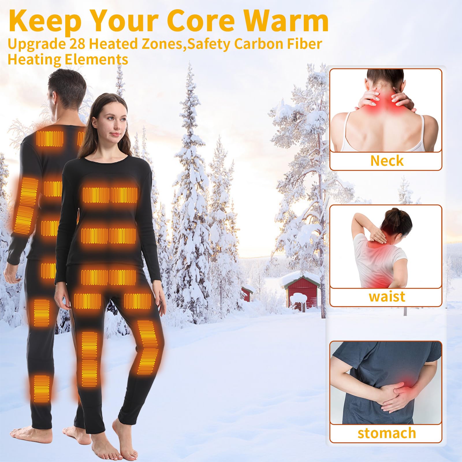 Smart Electric Heated Thermal Underwear Set for Men & Women - 28°C App Control Warm Tops & Pants for Winter Outdoor Activities - Hunting, Dog Walking, Shoveling Snow, Skiing & Cold Weather Work