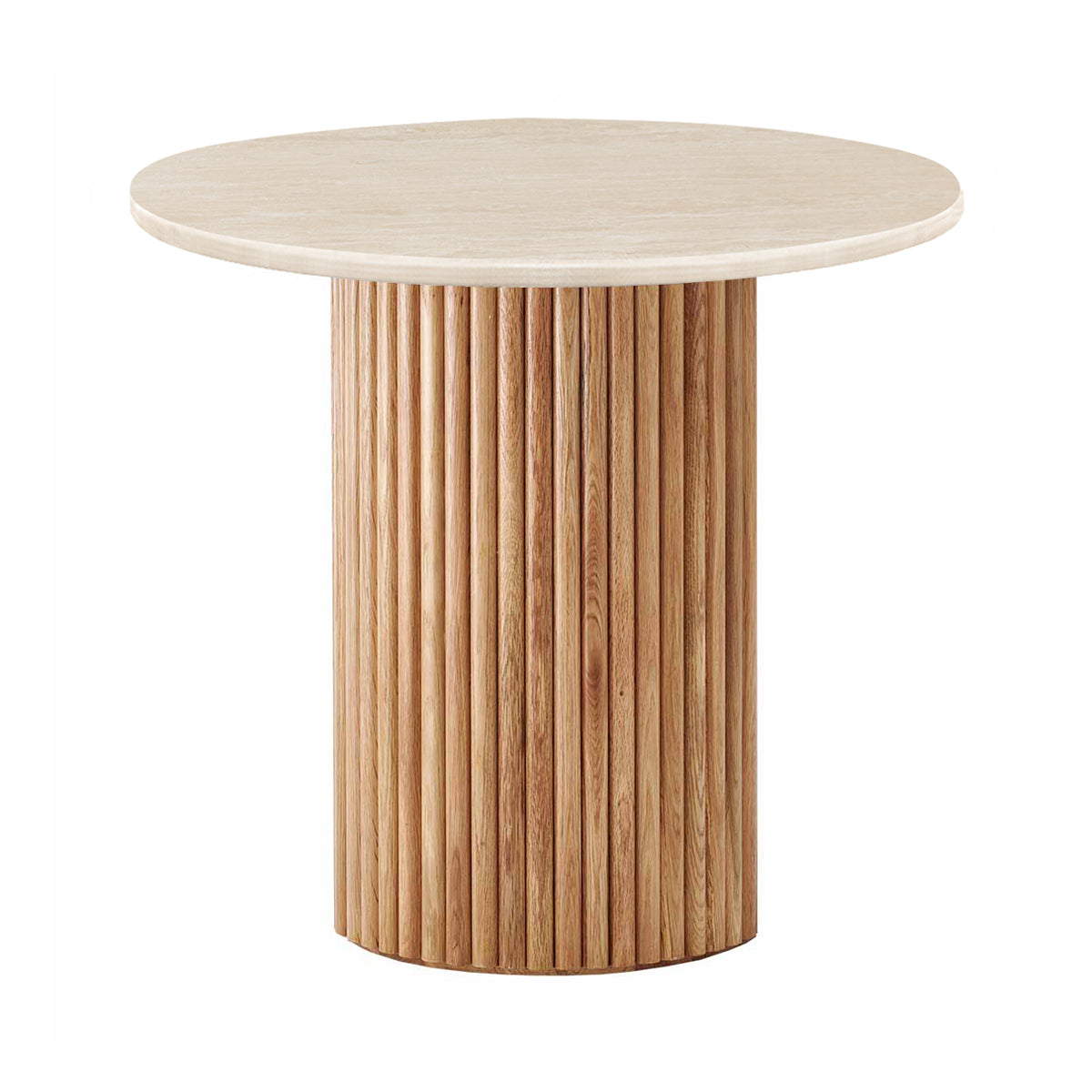 Cosmos Travertine Side Table - Natural Oak Wood & Travertine Stone Accent Table - Perfect for Living Room, Bedroom, or Patio Decor