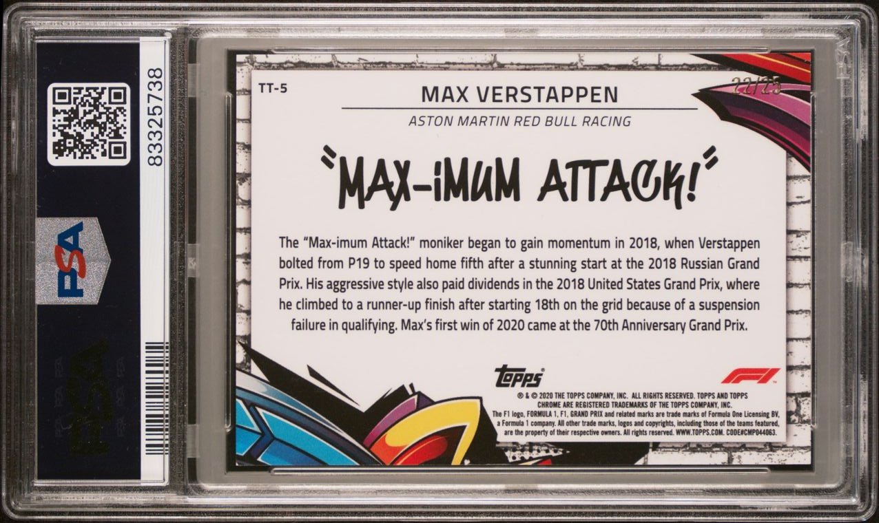 2020 Topps Chrome F1 Max Verstappen #5 PSA 9 22/25 Orange Track Tags - Perfect for F1 Collectors, Racing Memorabilia Displays & Sports Card Investments