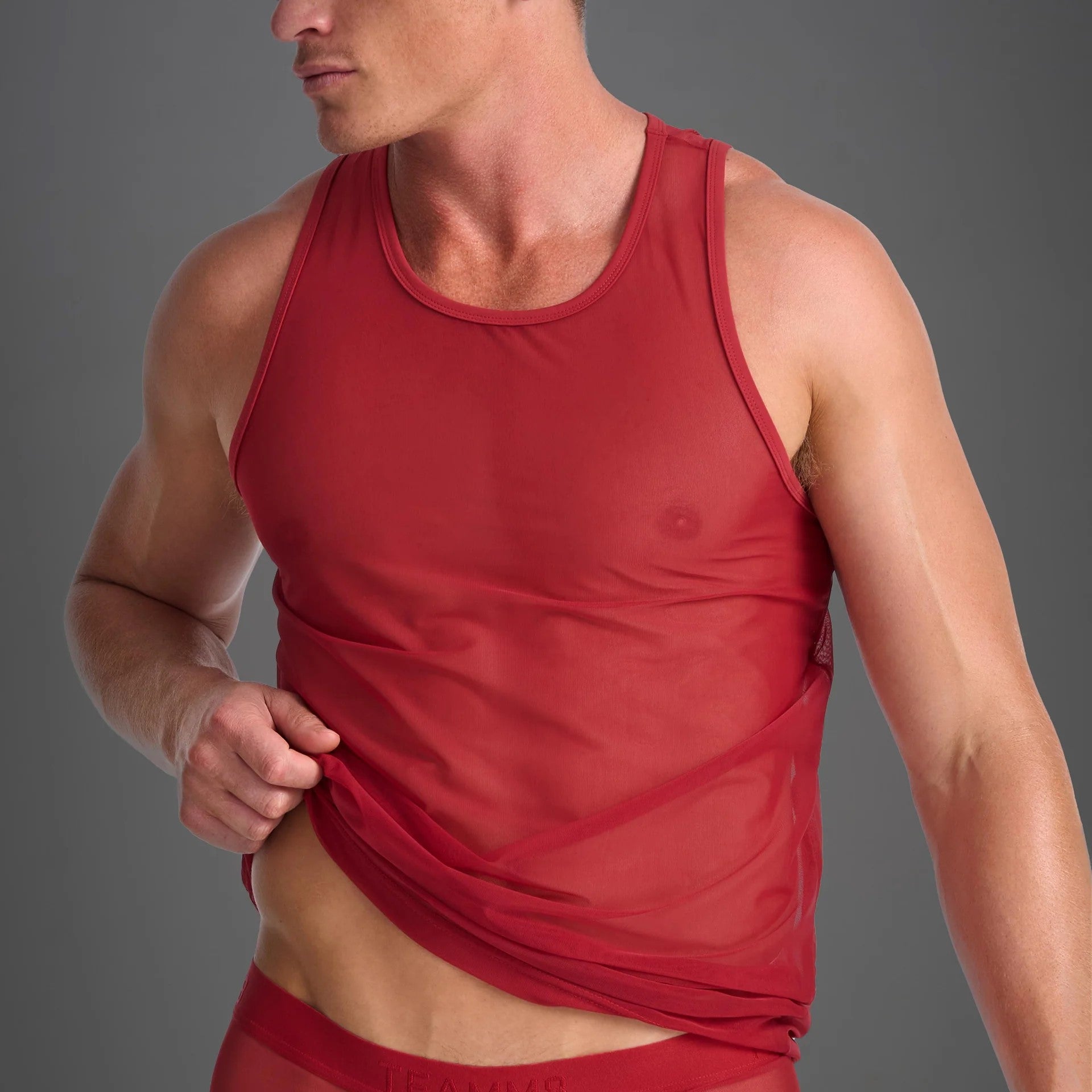 Teamm8 Score Sheer Mesh Tank Top - Breathable Red Athletic Shirt for Women | Perfect for Running, Yoga & Gym Workouts