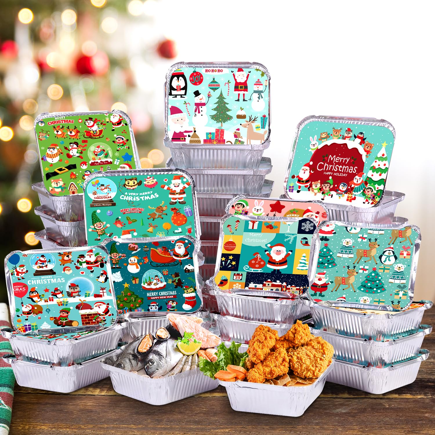 50 Pack Christmas Aluminum Pans with Lids - 6.5 x 5 Inch Disposable Food Containers for Baking, Roasting, Meal Prep, Storage | Perfect for Holiday Parties, BBQ, Thanksgiving & Christmas Dinner